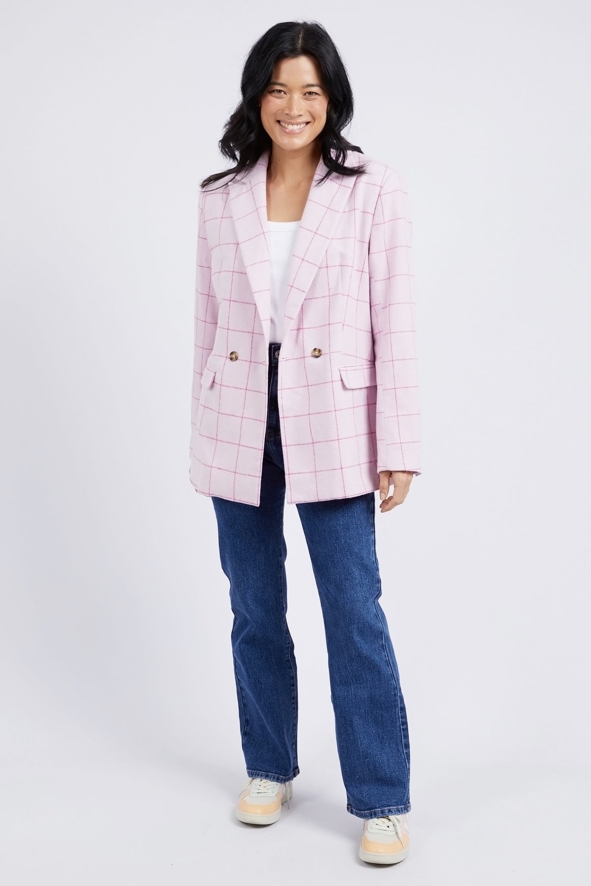 Tansy Check Blazer Pale Pink