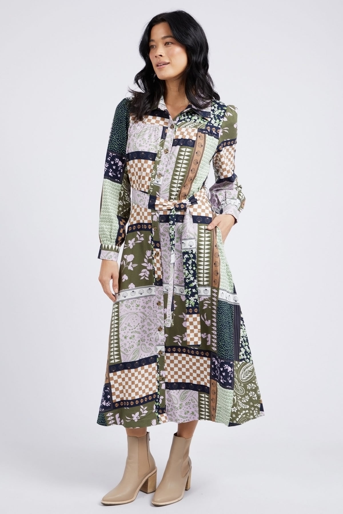 Vetiver Patchwork Print Dress