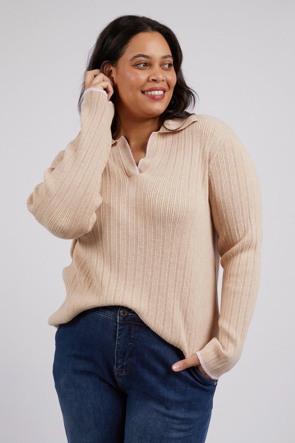 Maple Open Collar Knit Oatmeal