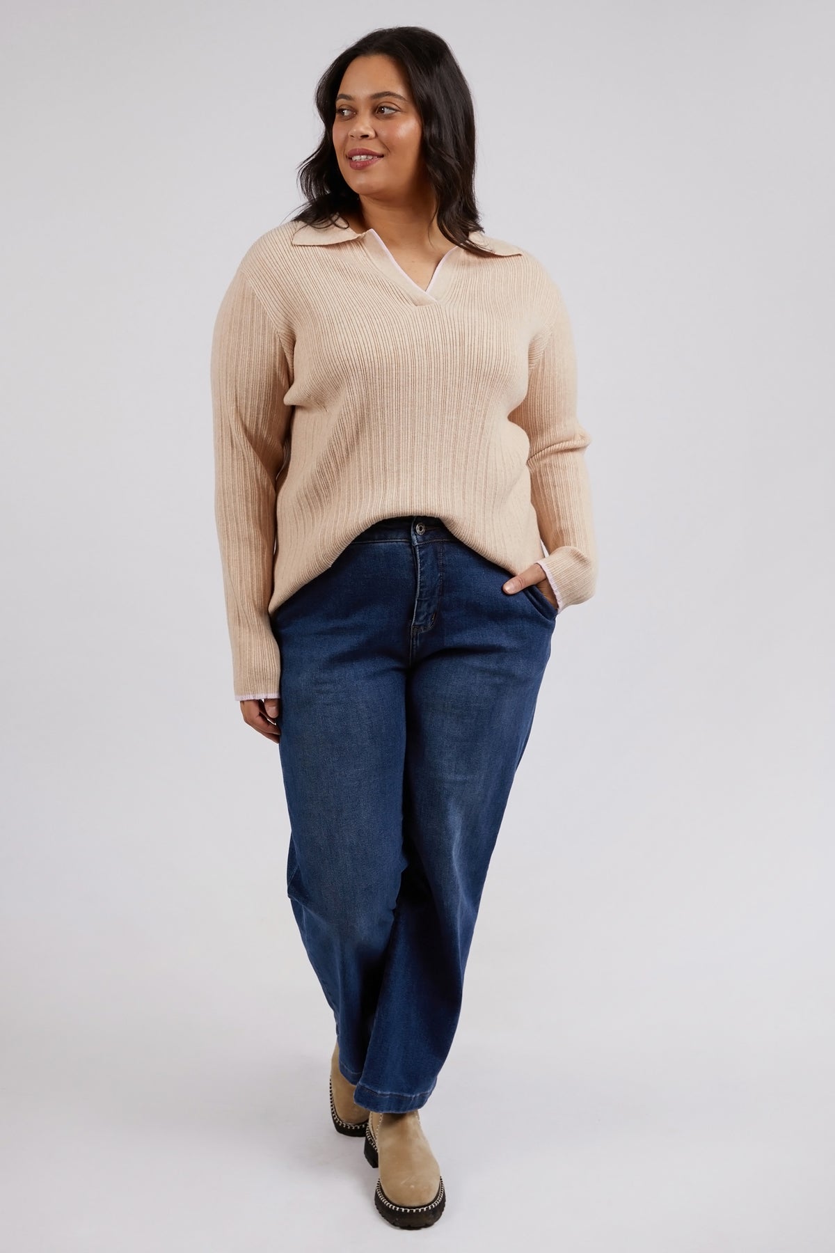 Maple Open Collar Knit Oatmeal