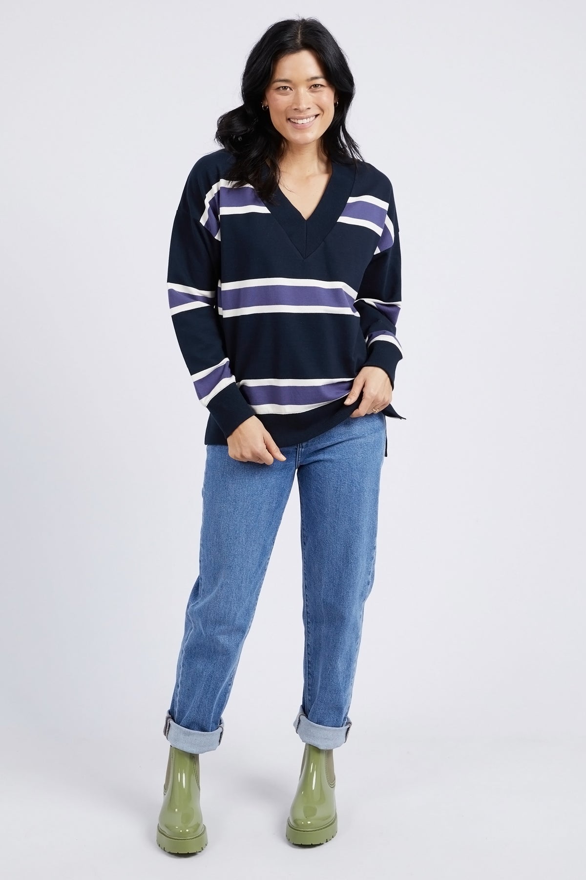 Peak Vee Fleece Navy Stripe