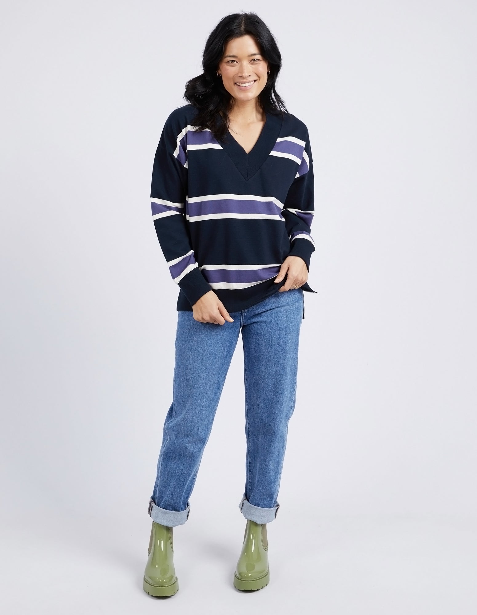 Peak Vee Fleece Navy Stripe