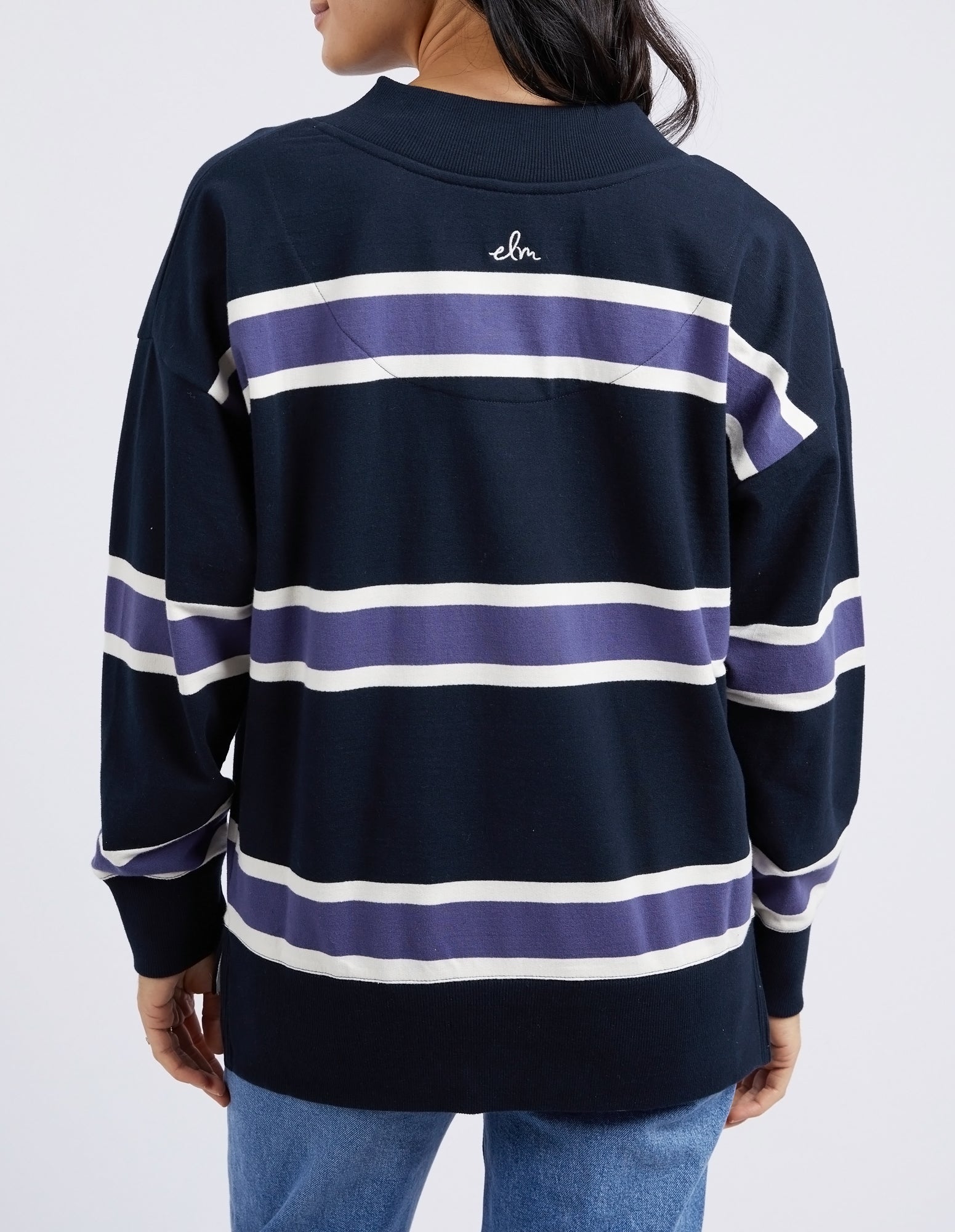 Peak Vee Fleece Navy Stripe