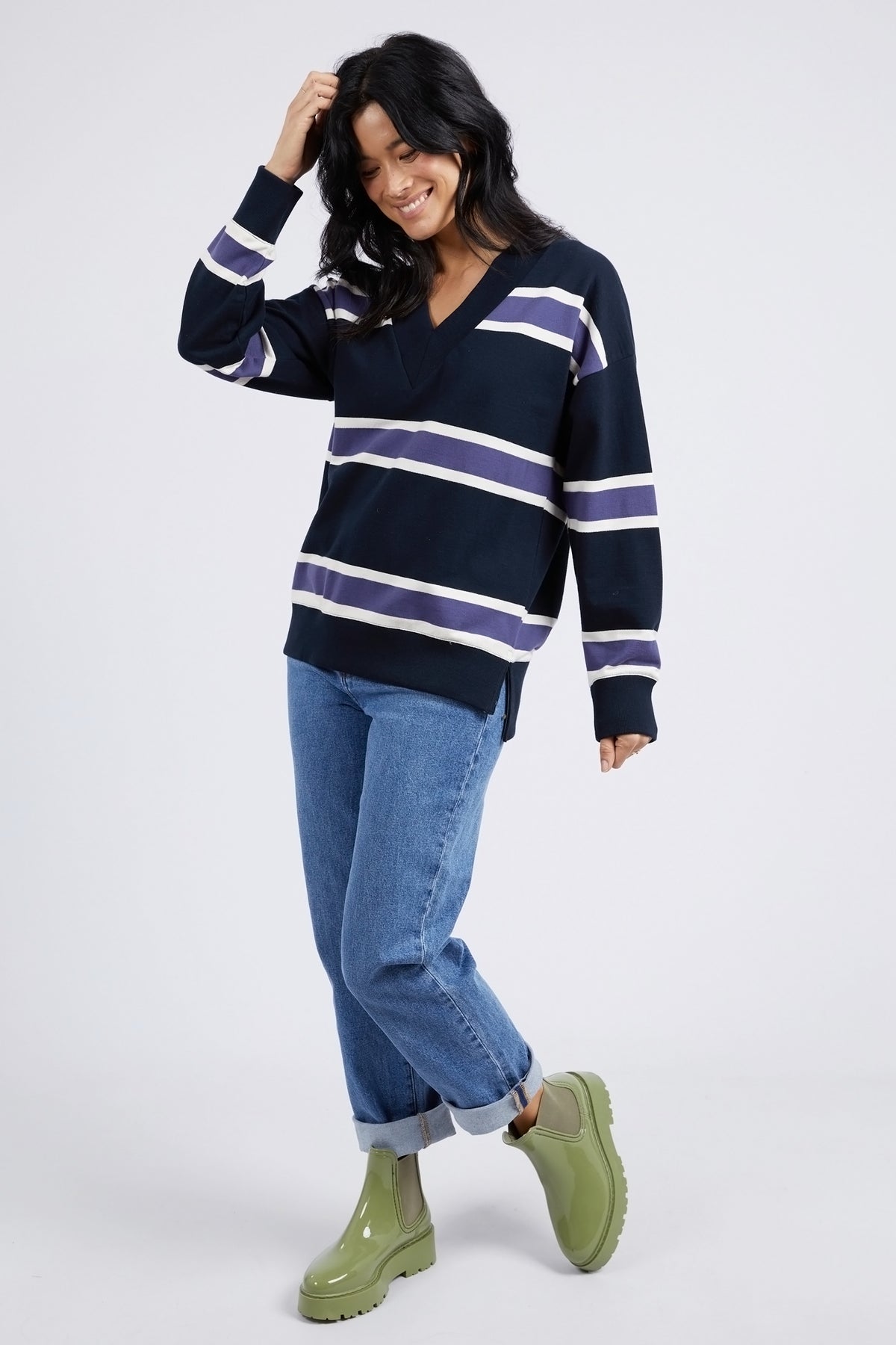 Peak Vee Fleece Navy Stripe