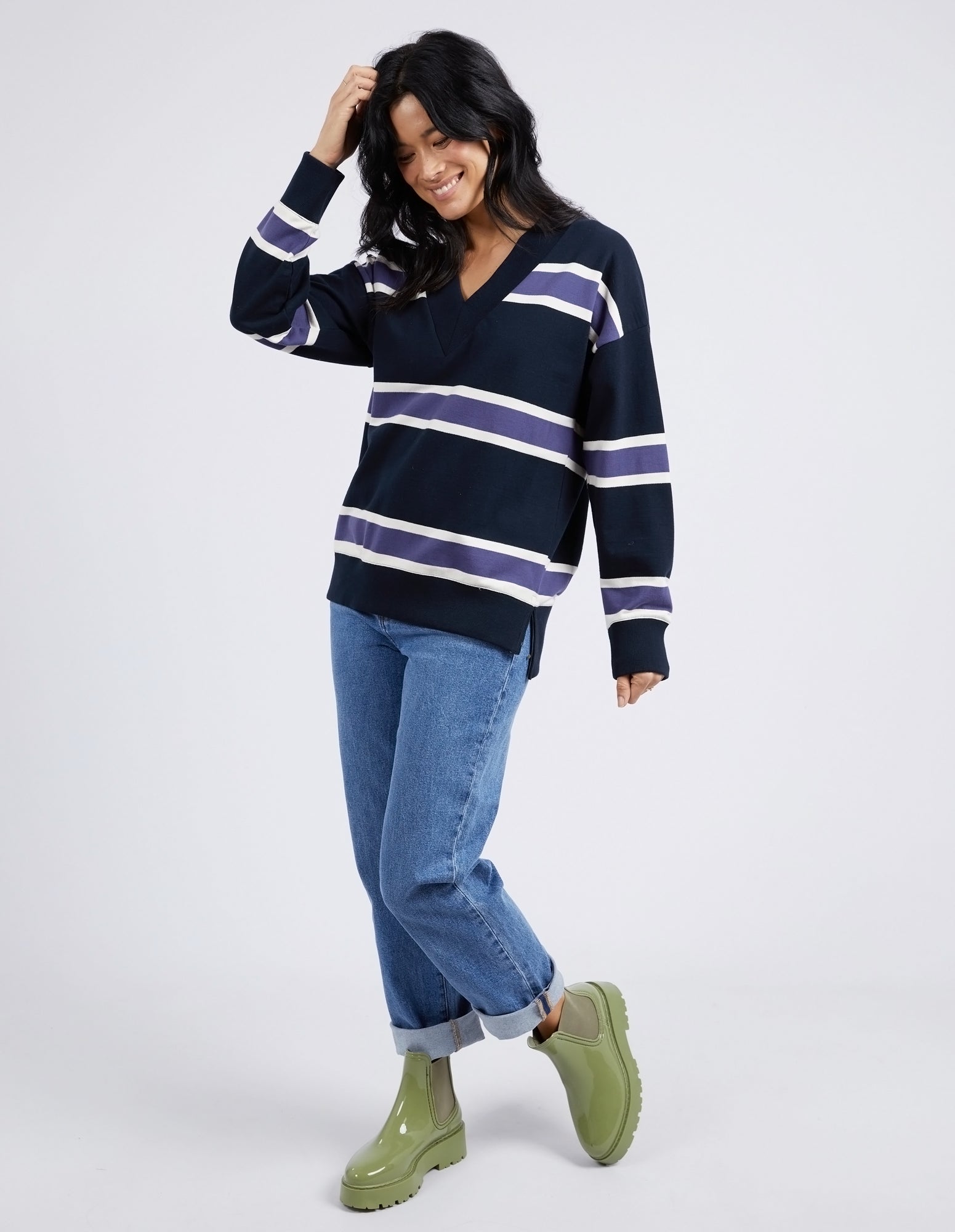 Peak Vee Fleece Navy Stripe