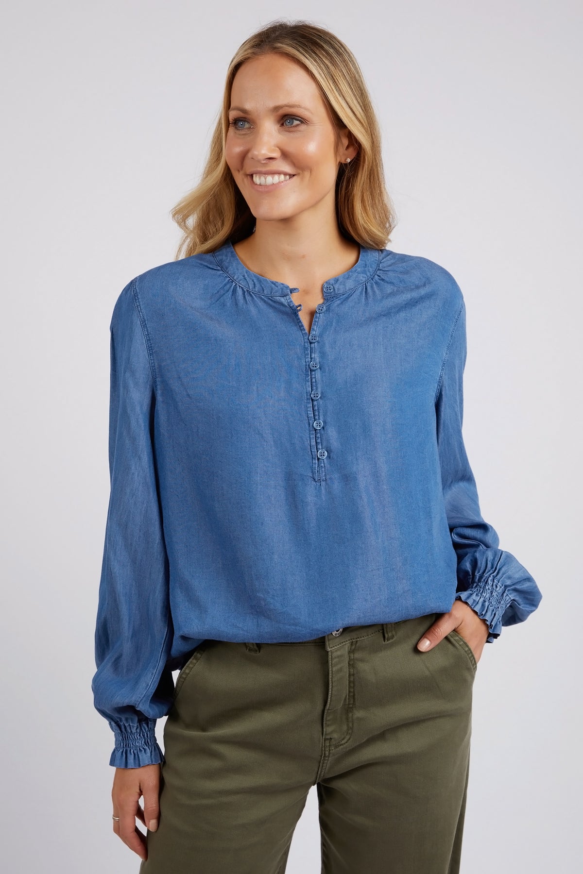 Petal Long Sleeve Top Blue Wash