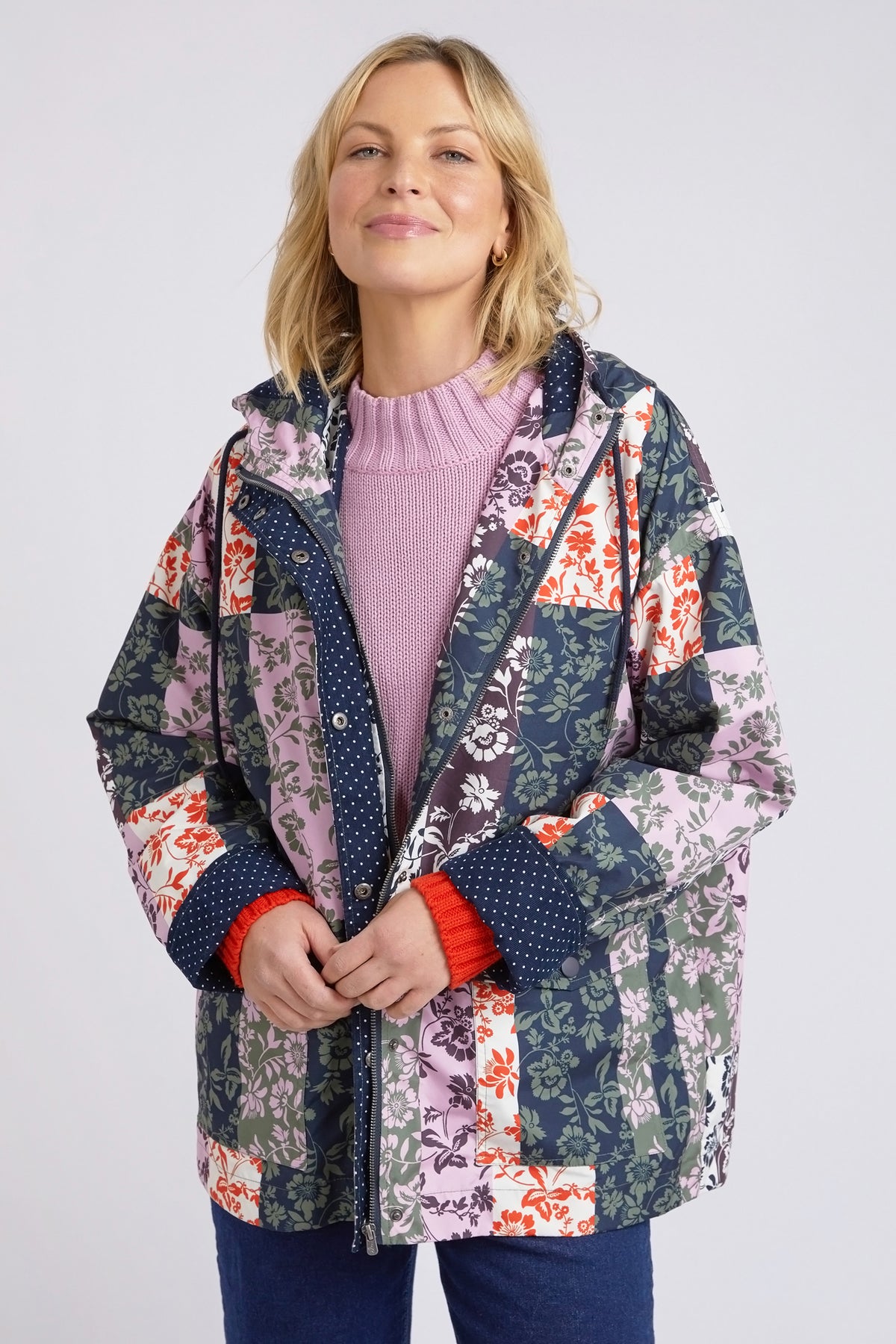 Linear Floral Print Raincoat