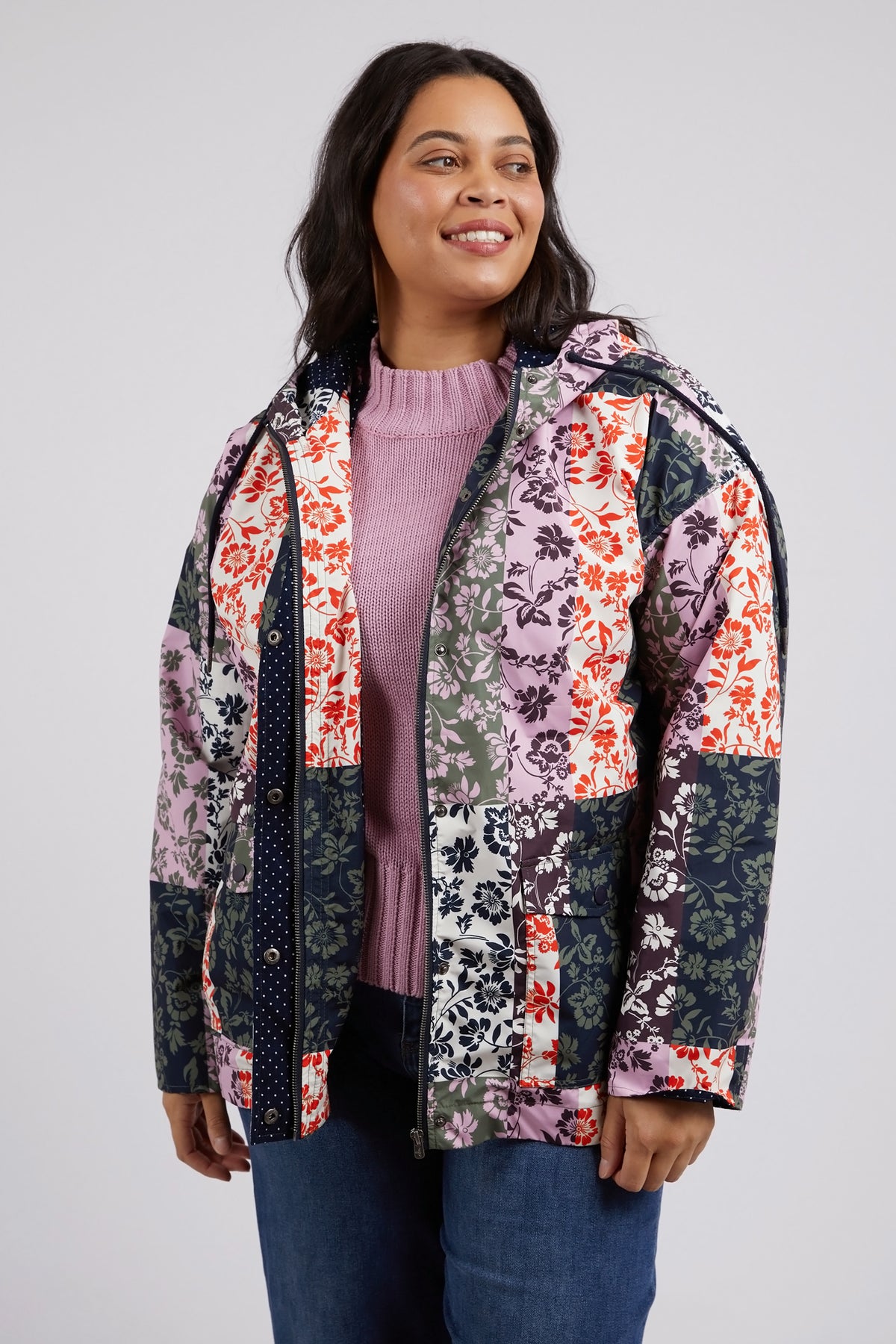 Linear Floral Print Raincoat