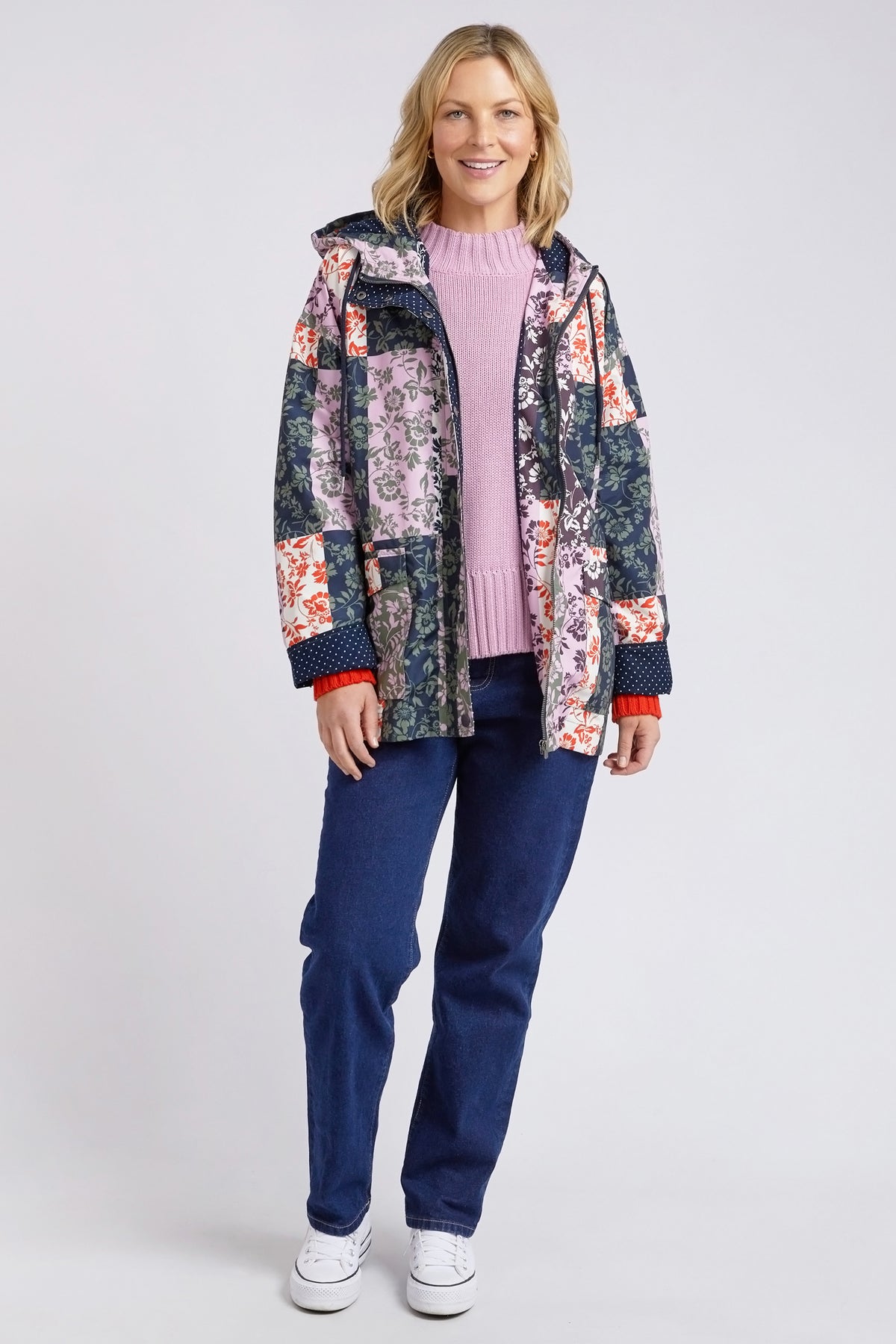 Linear Floral Print Raincoat