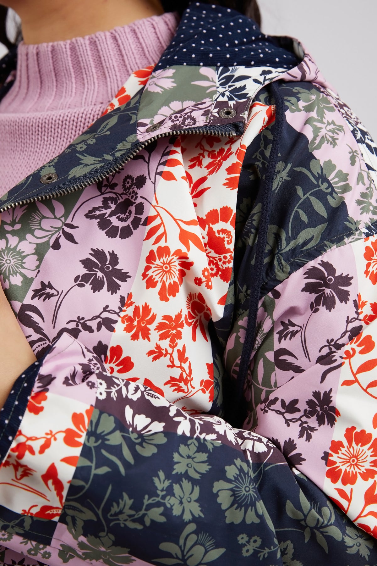 Linear Floral Print Raincoat