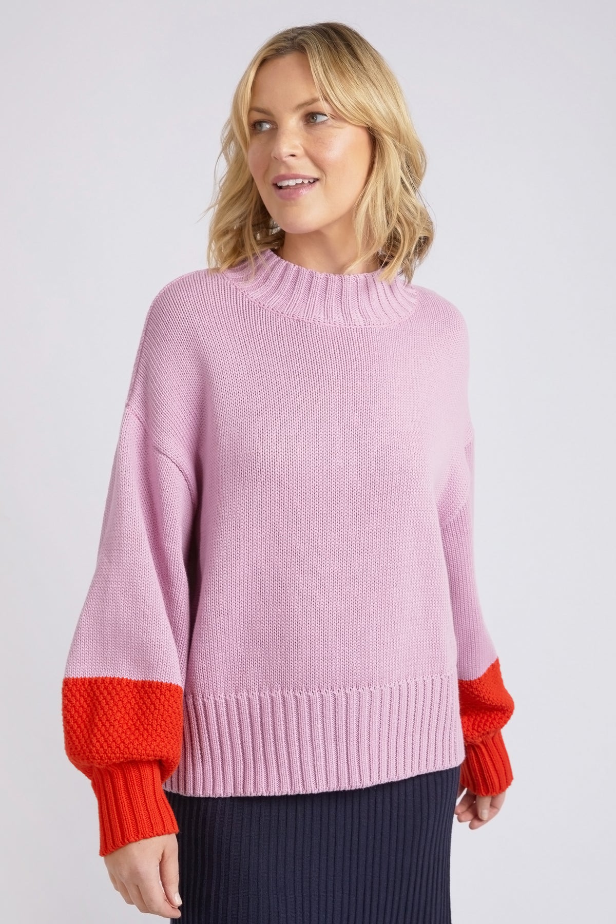 Louie Mock Neck Knit Peony Pink & Tangello