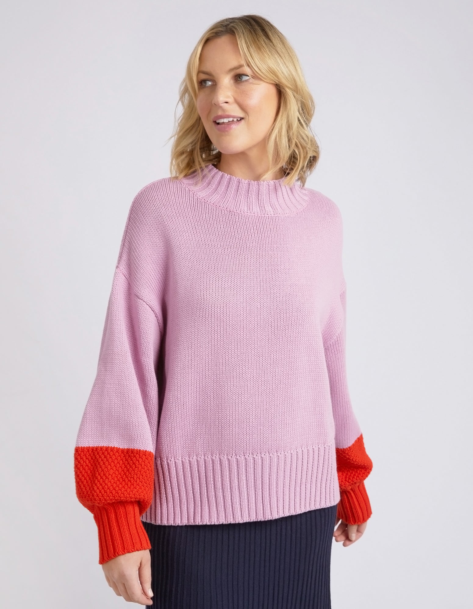 Louie Mock Neck Knit Peony Pink & Tangello