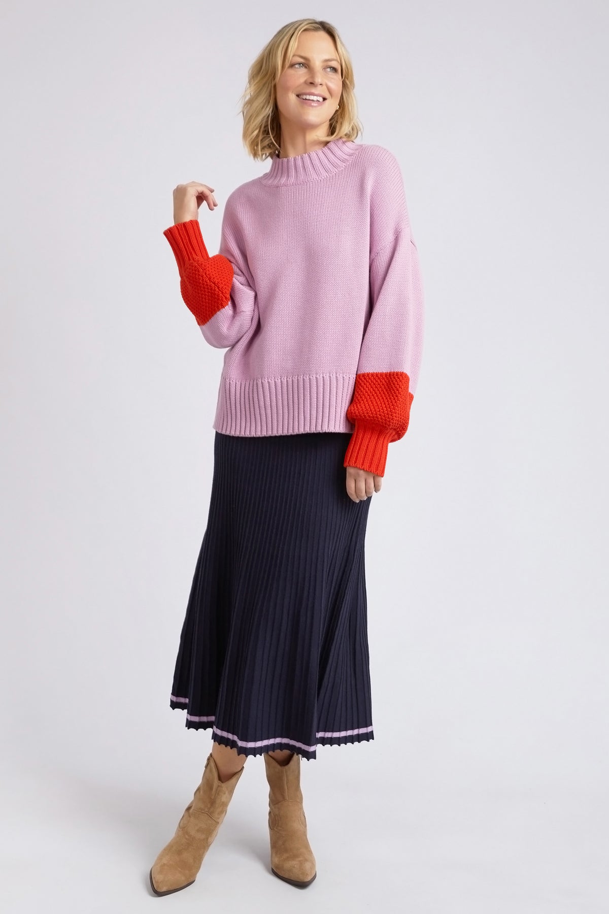 Louie Mock Neck Knit Peony Pink & Tangello