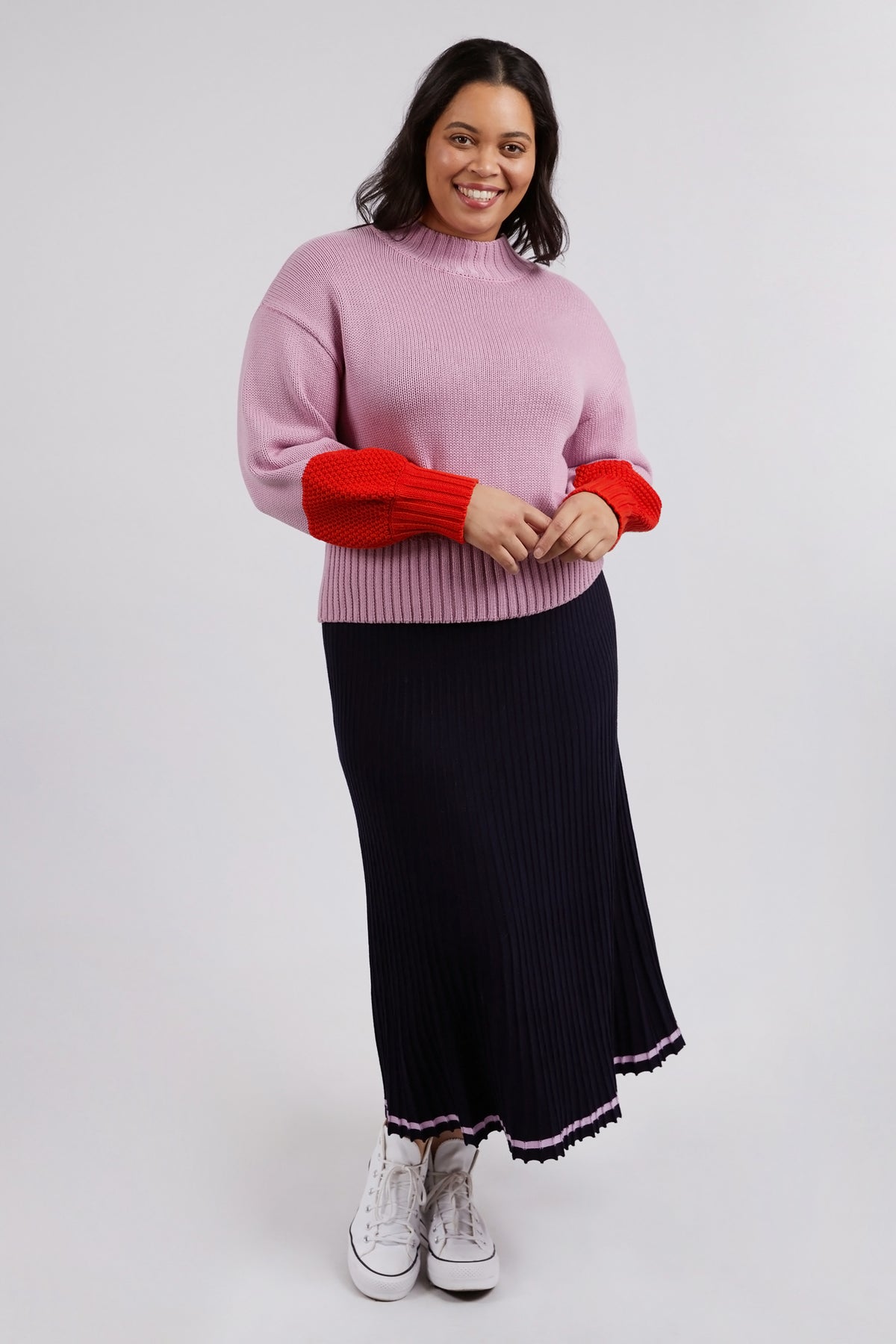 Louie Mock Neck Knit Peony Pink & Tangello