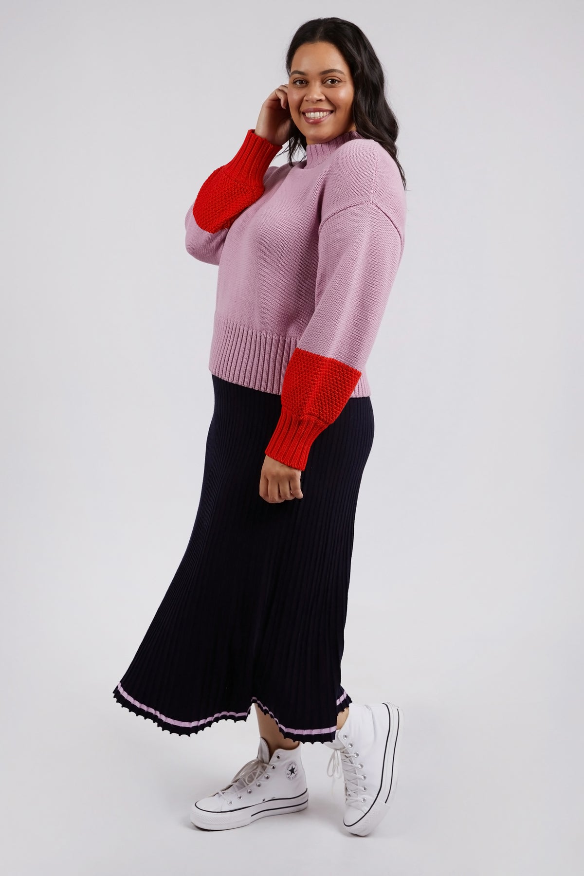 Louie Mock Neck Knit Peony Pink & Tangello