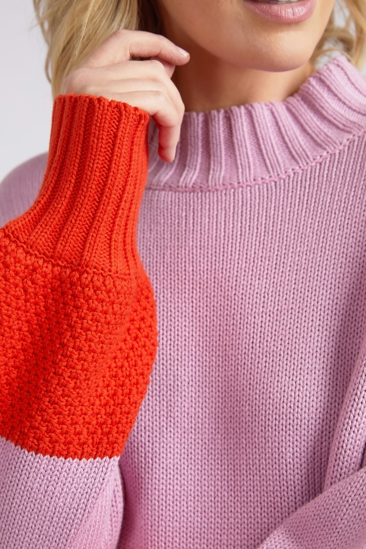 Louie Mock Neck Knit Peony Pink & Tangello