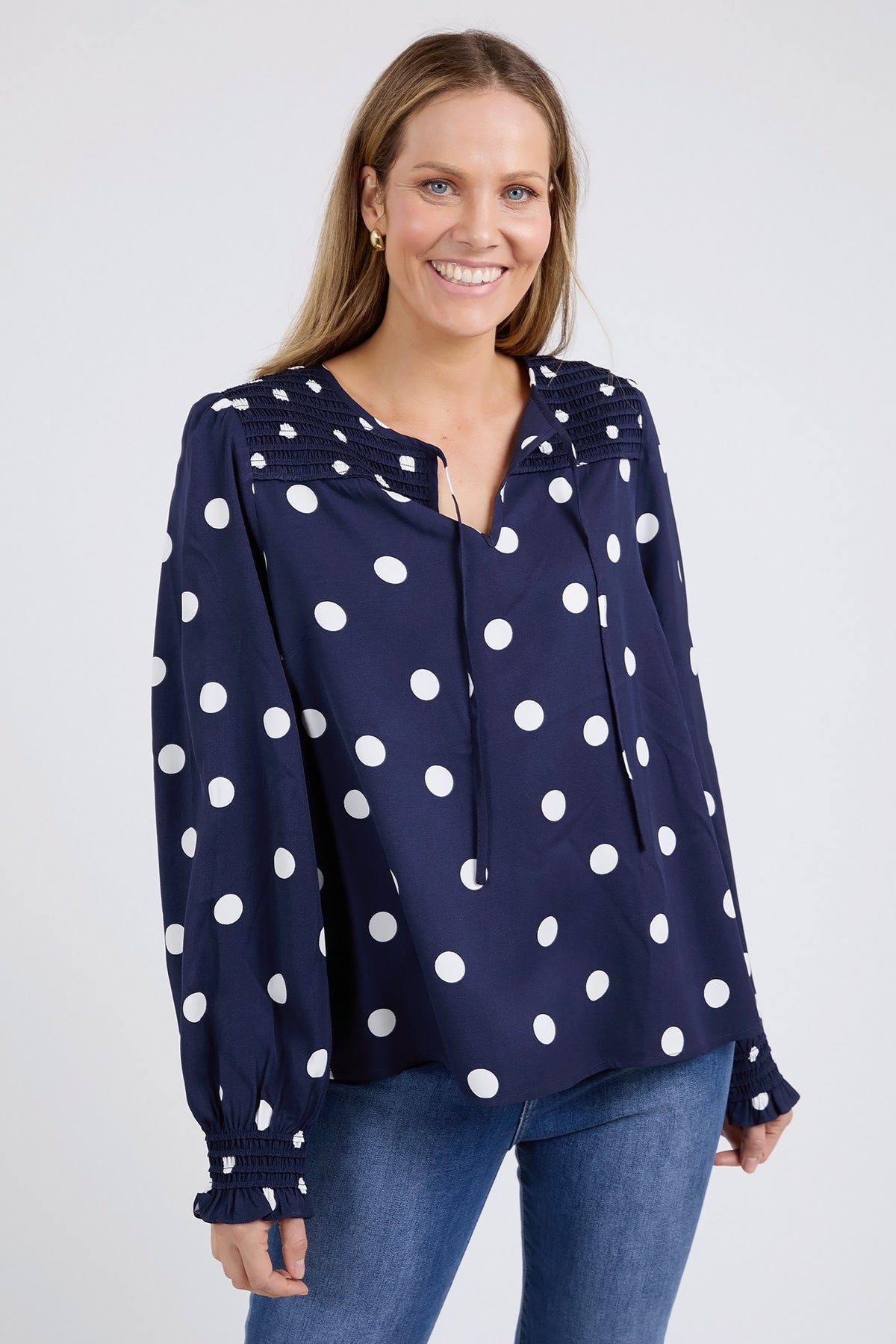 Dottie Blouse Navy Spot Print