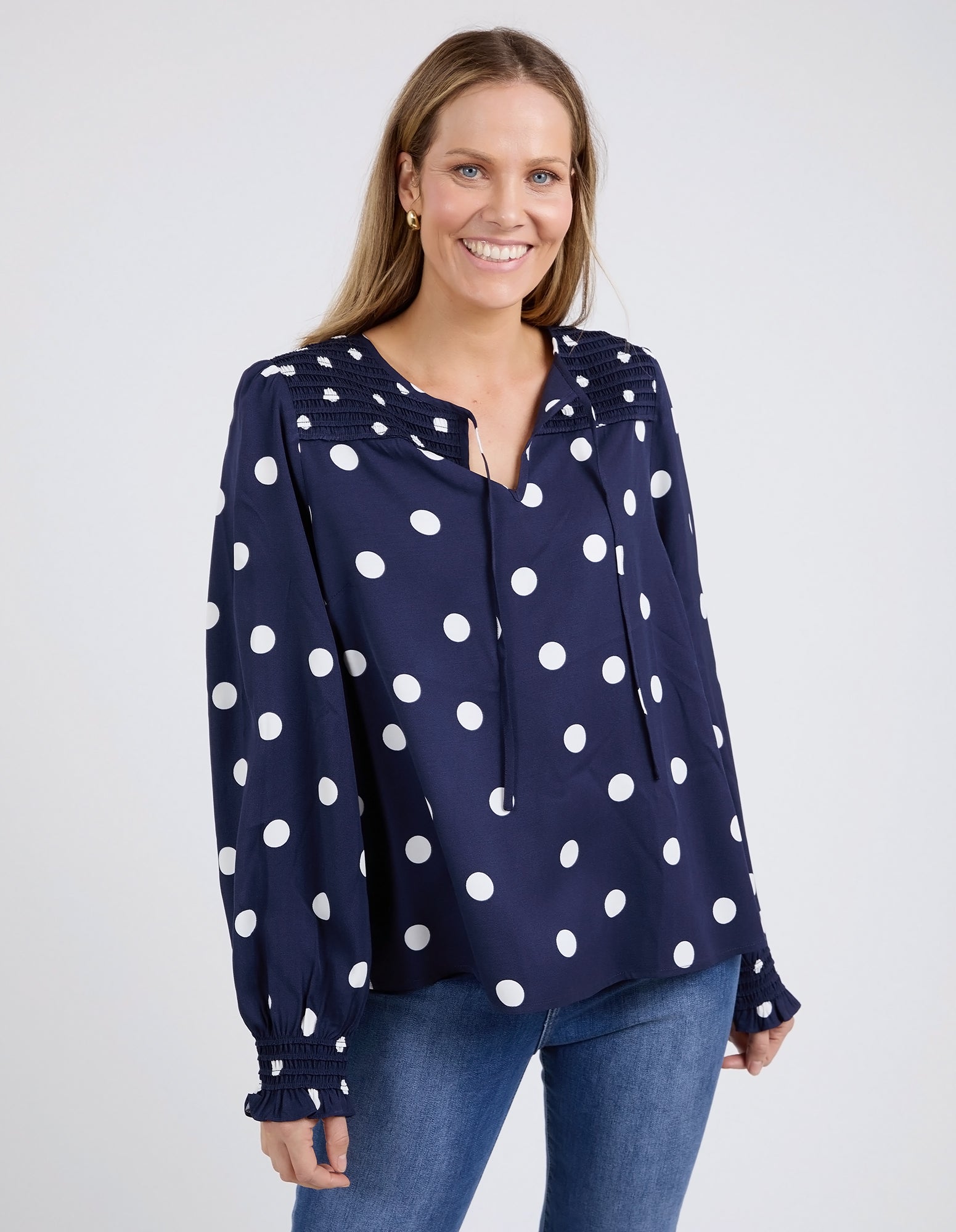 Dottie Blouse Navy Spot Print