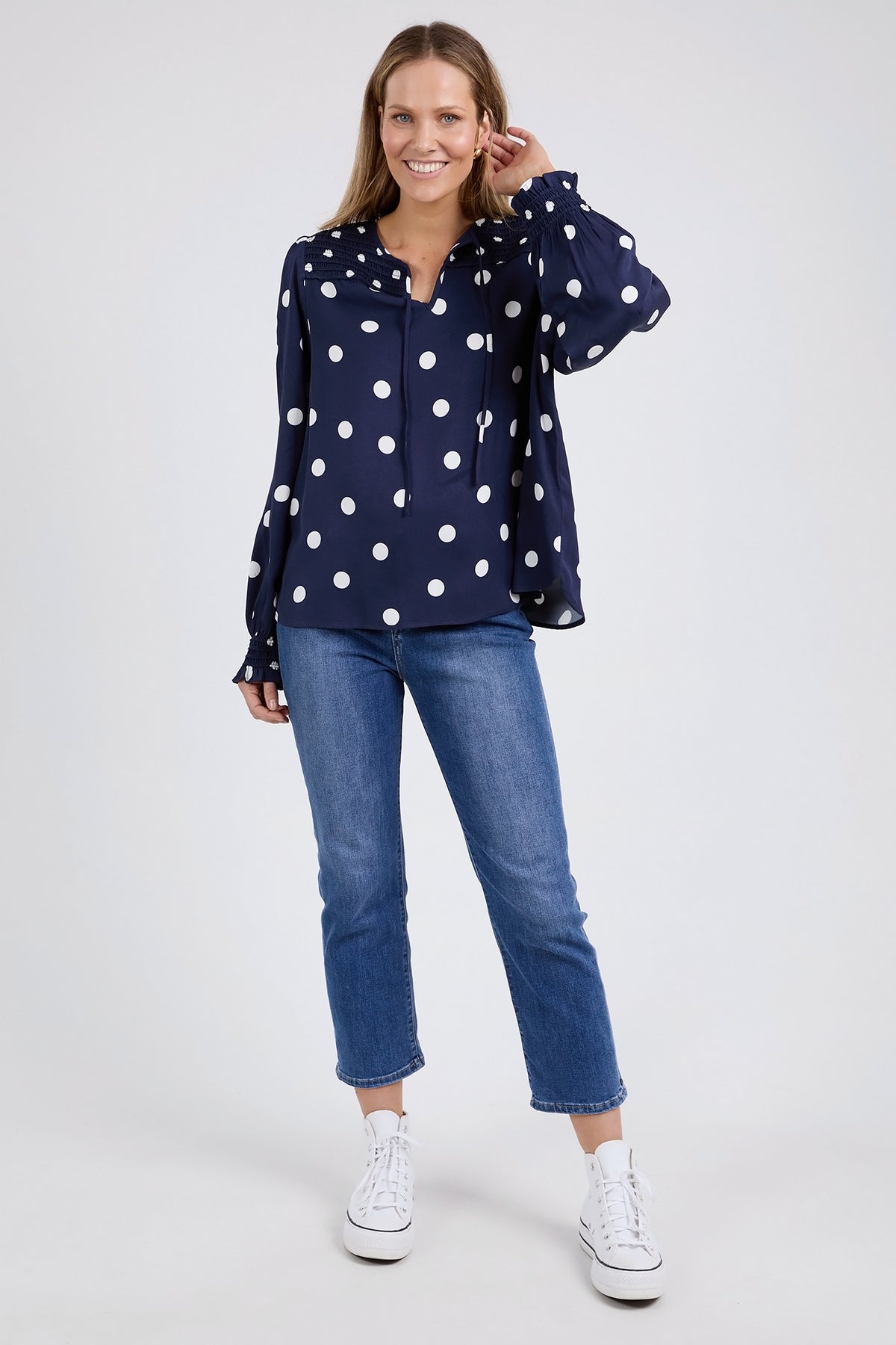 Dottie Blouse Navy Spot Print