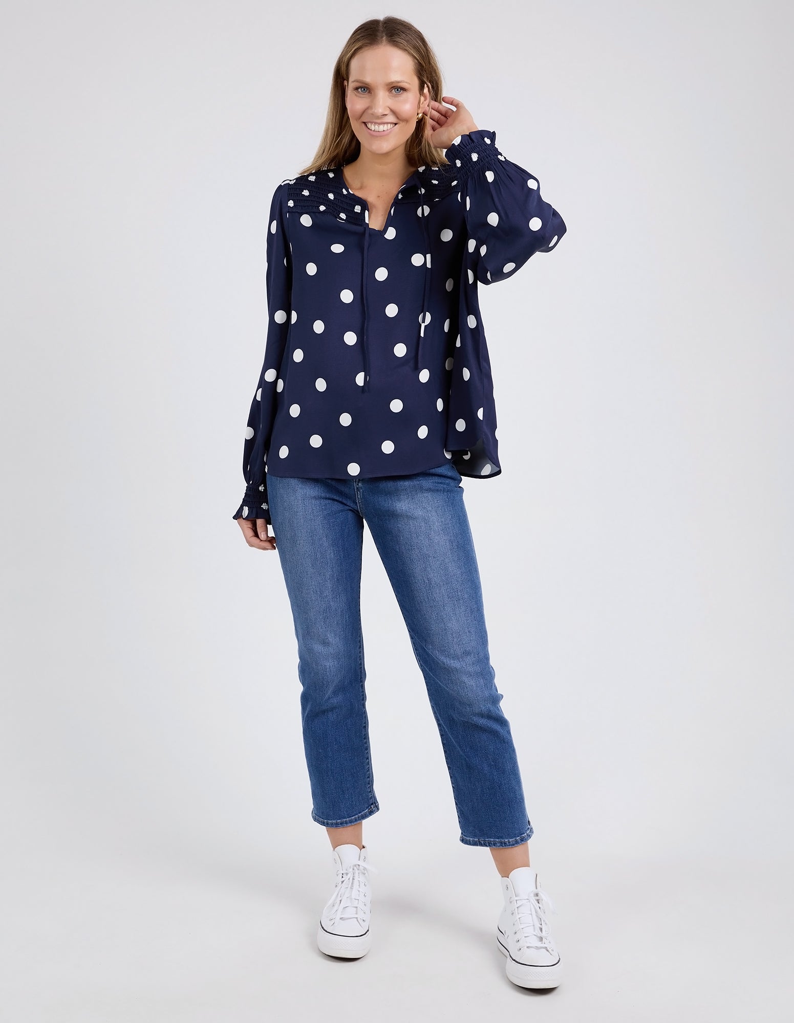 Dottie Blouse Navy Spot Print