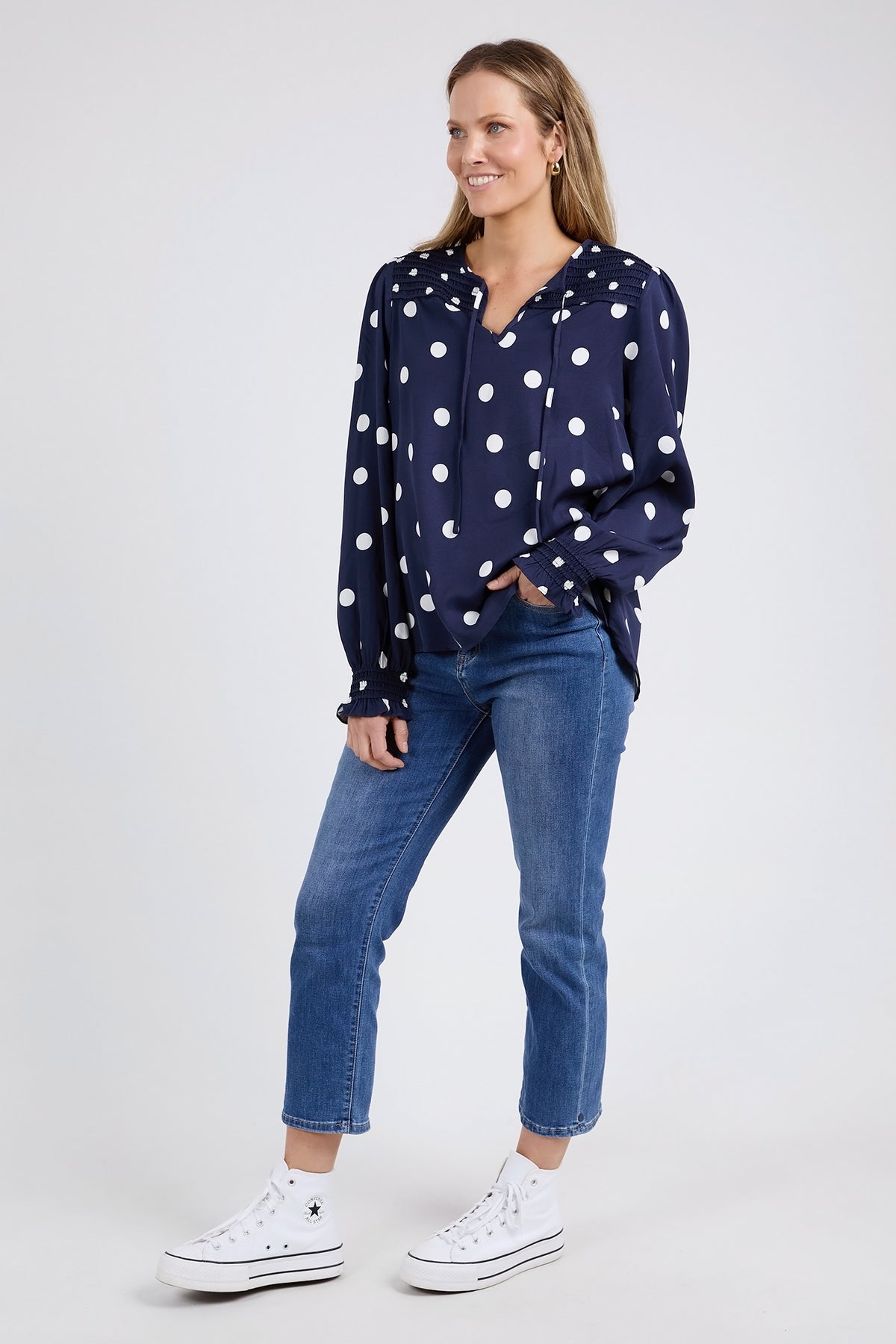 Dottie Blouse Navy Spot Print