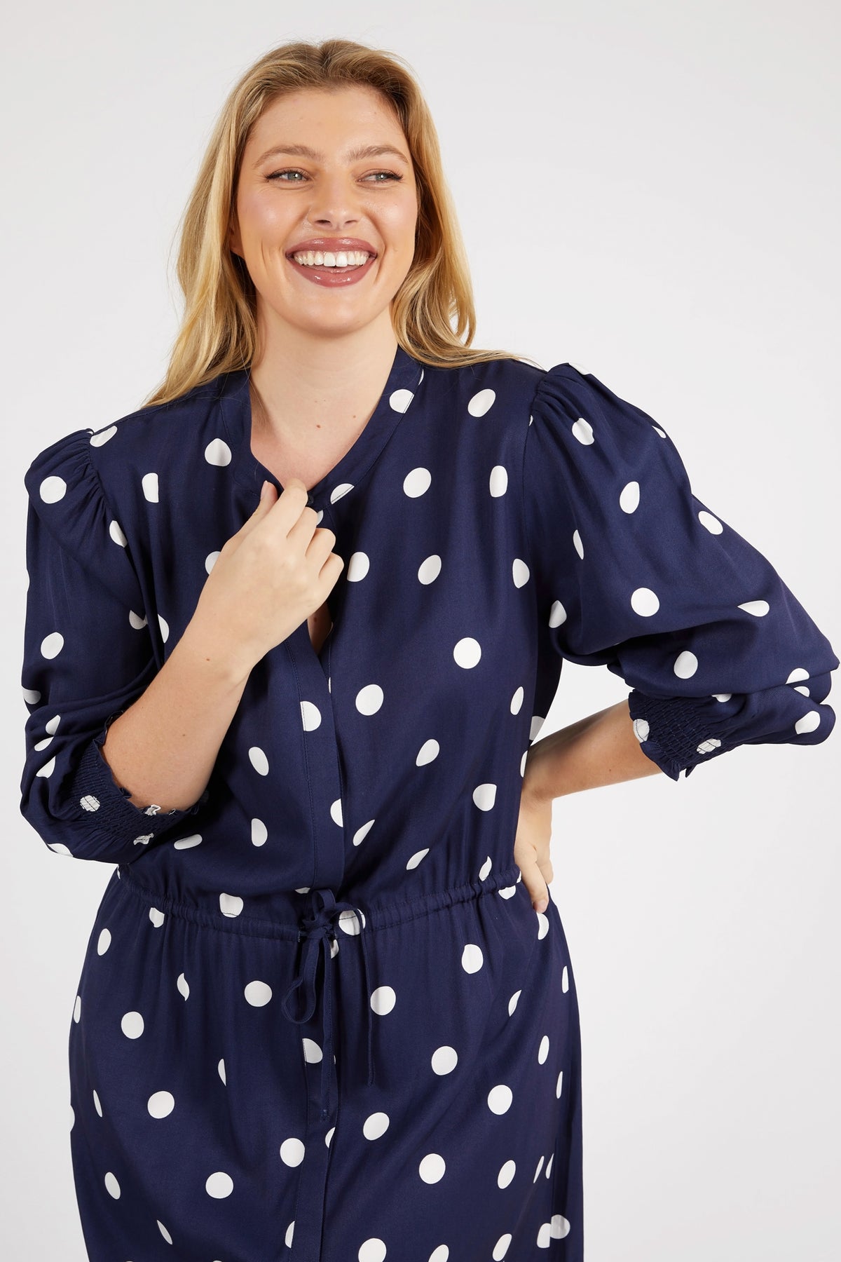 Dottie Dress Navy Spot Print