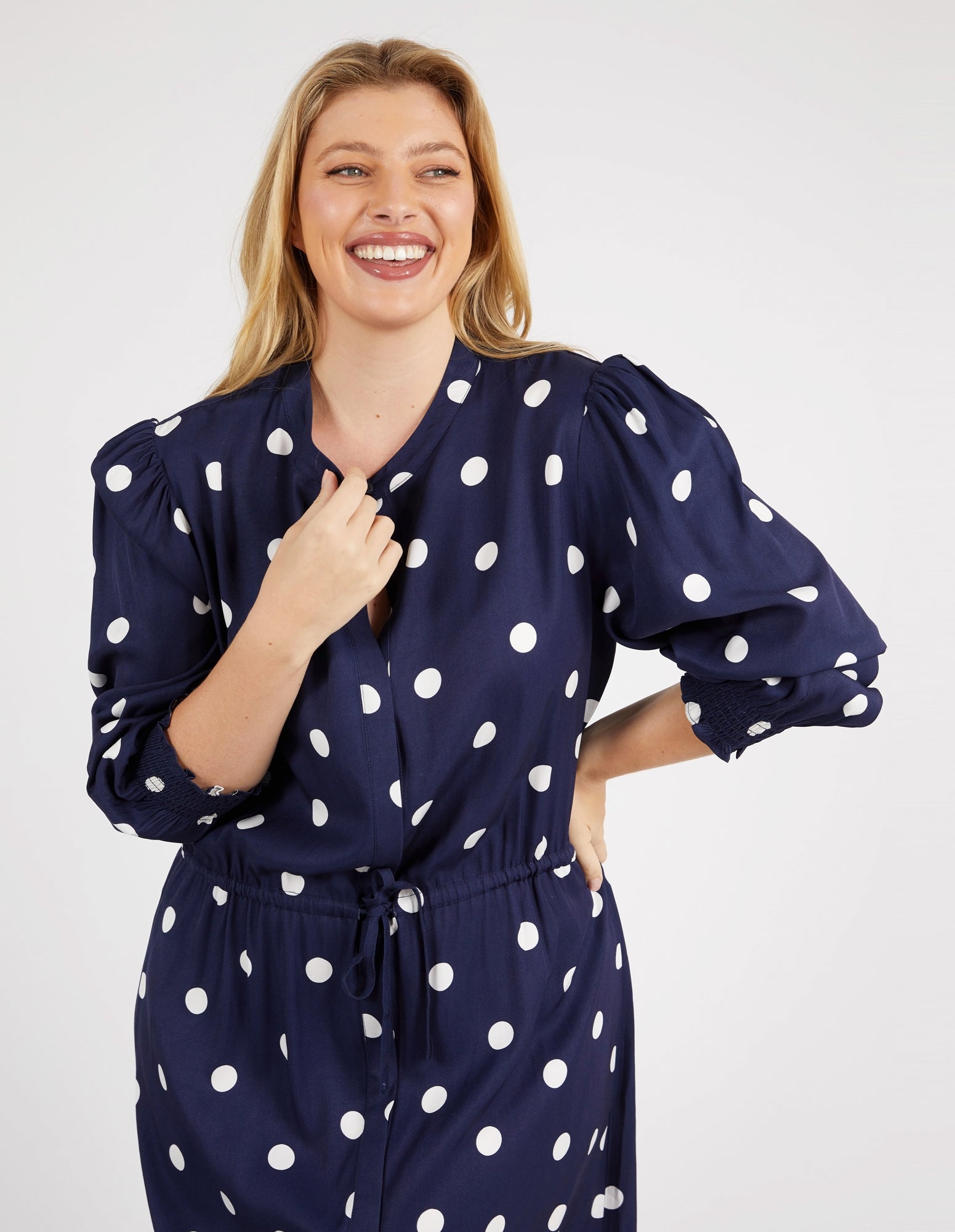 Dottie Dress Navy Spot Print