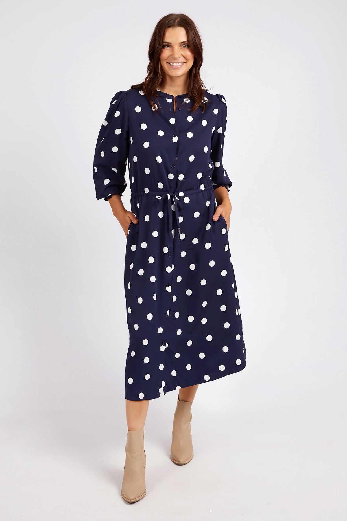 Dottie Dress Navy Spot Print