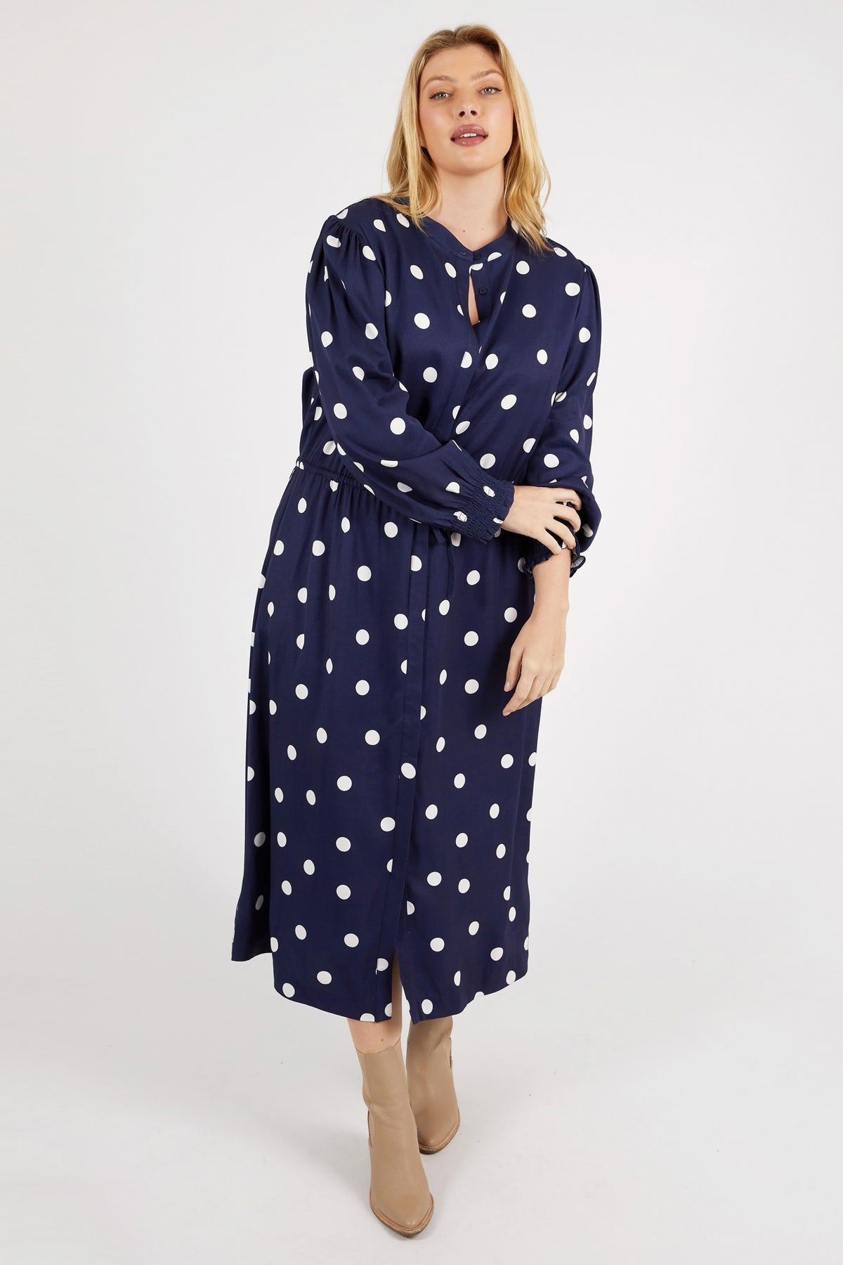 Dottie Dress Navy Spot Print