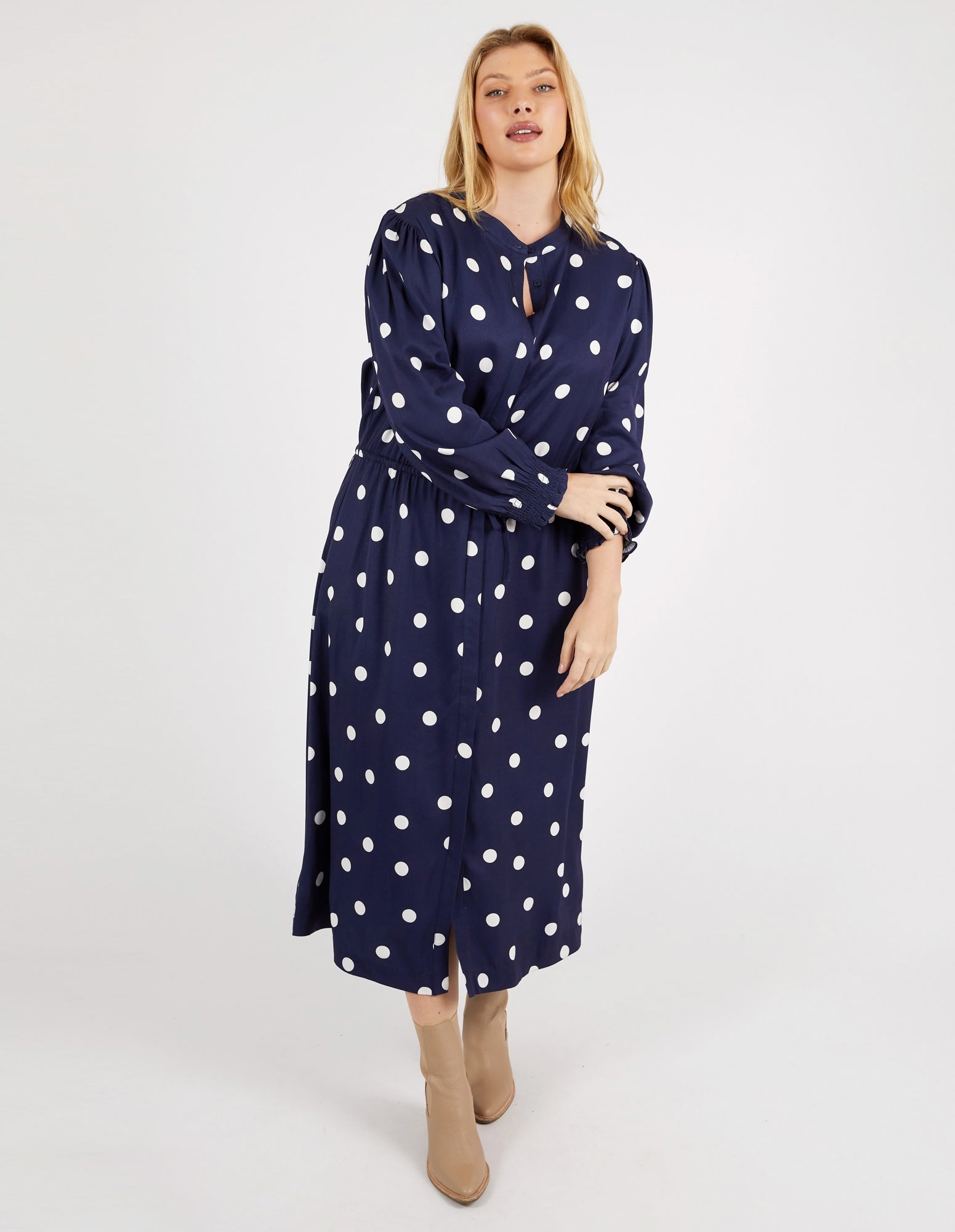 Dottie Dress Navy Spot Print