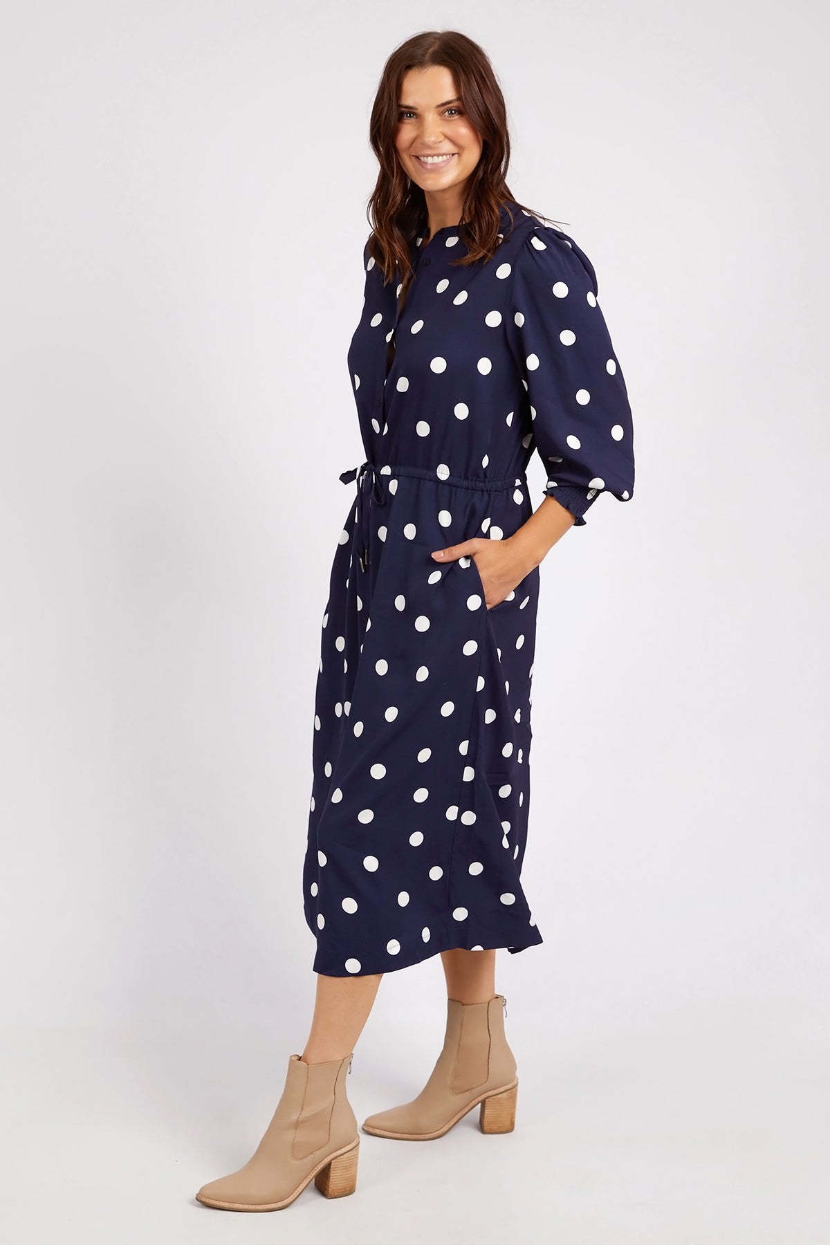 Dottie Dress Navy Spot Print