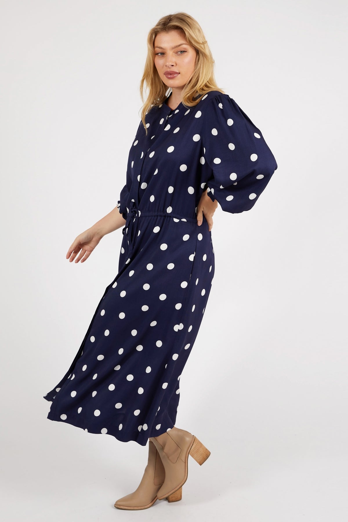 Dottie Dress Navy Spot Print