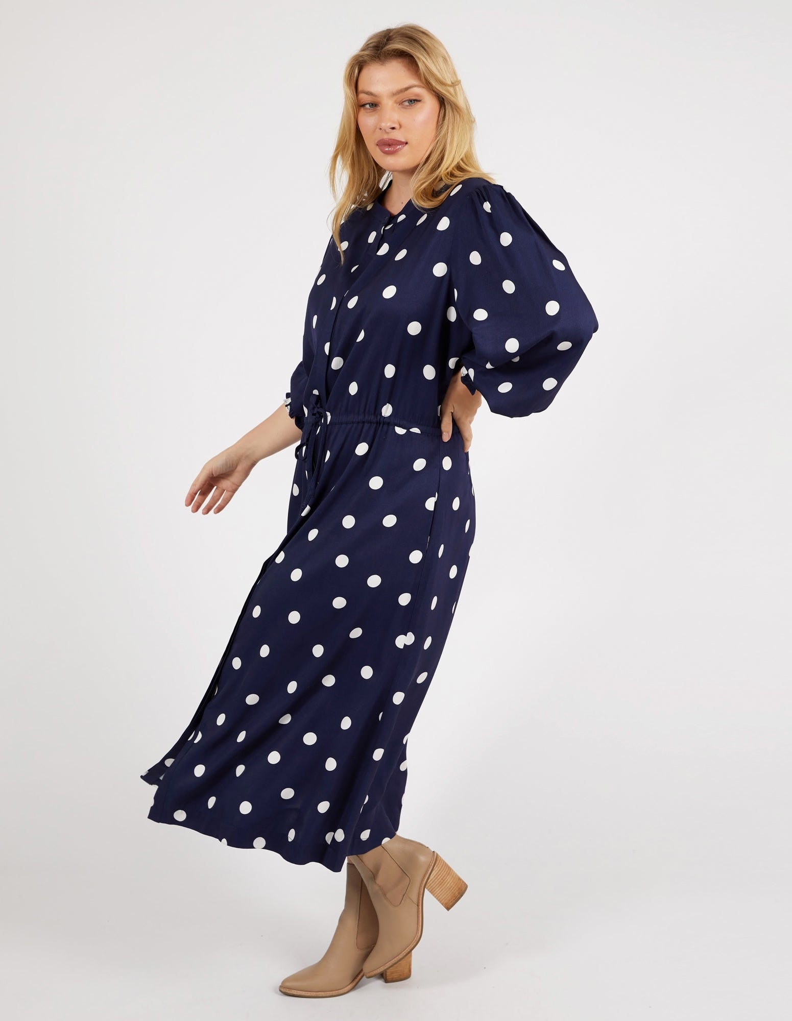 Dottie Dress Navy Spot Print