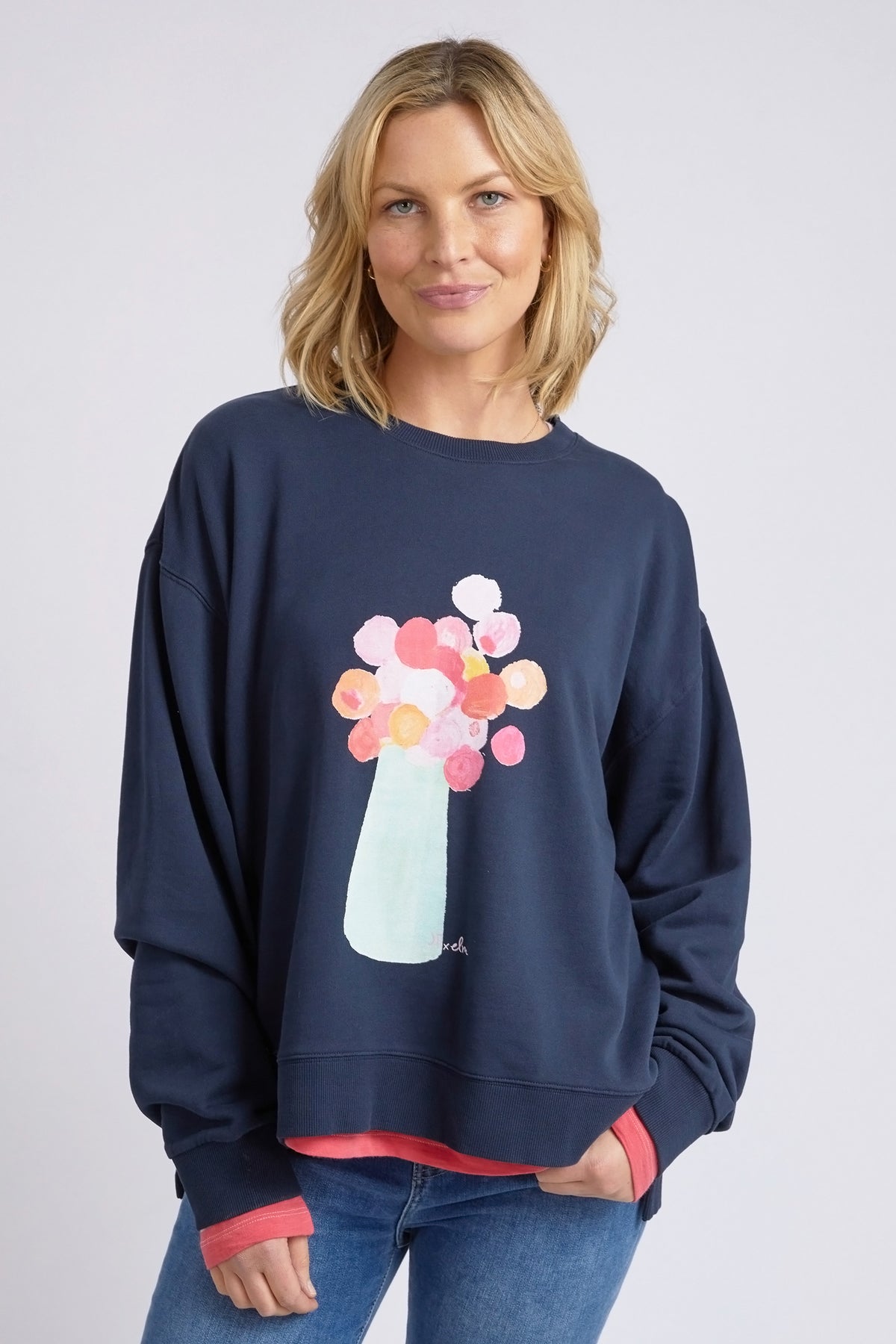 Janey Floral Crew Dark Sapphire