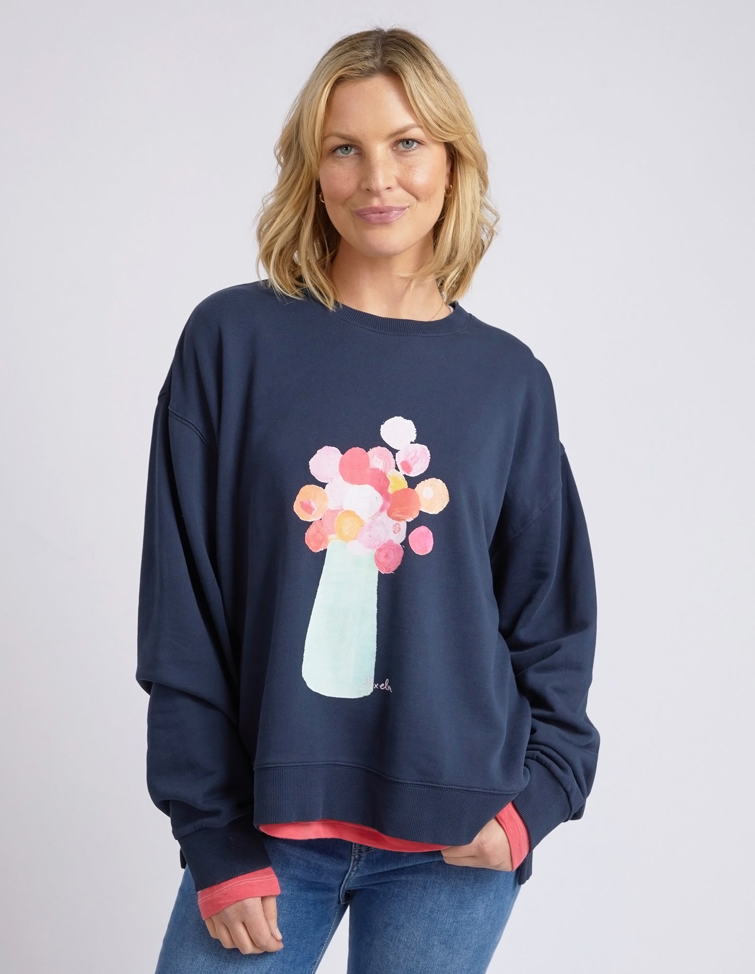 Janey Floral Crew Dark Sapphire