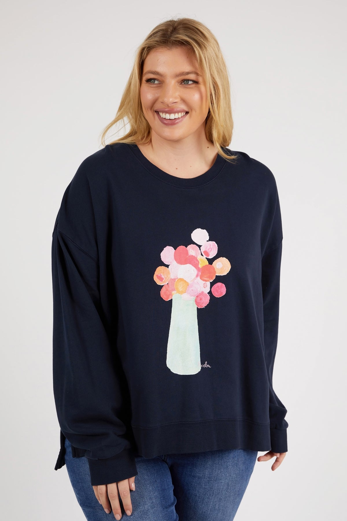 Janey Floral Crew Dark Sapphire