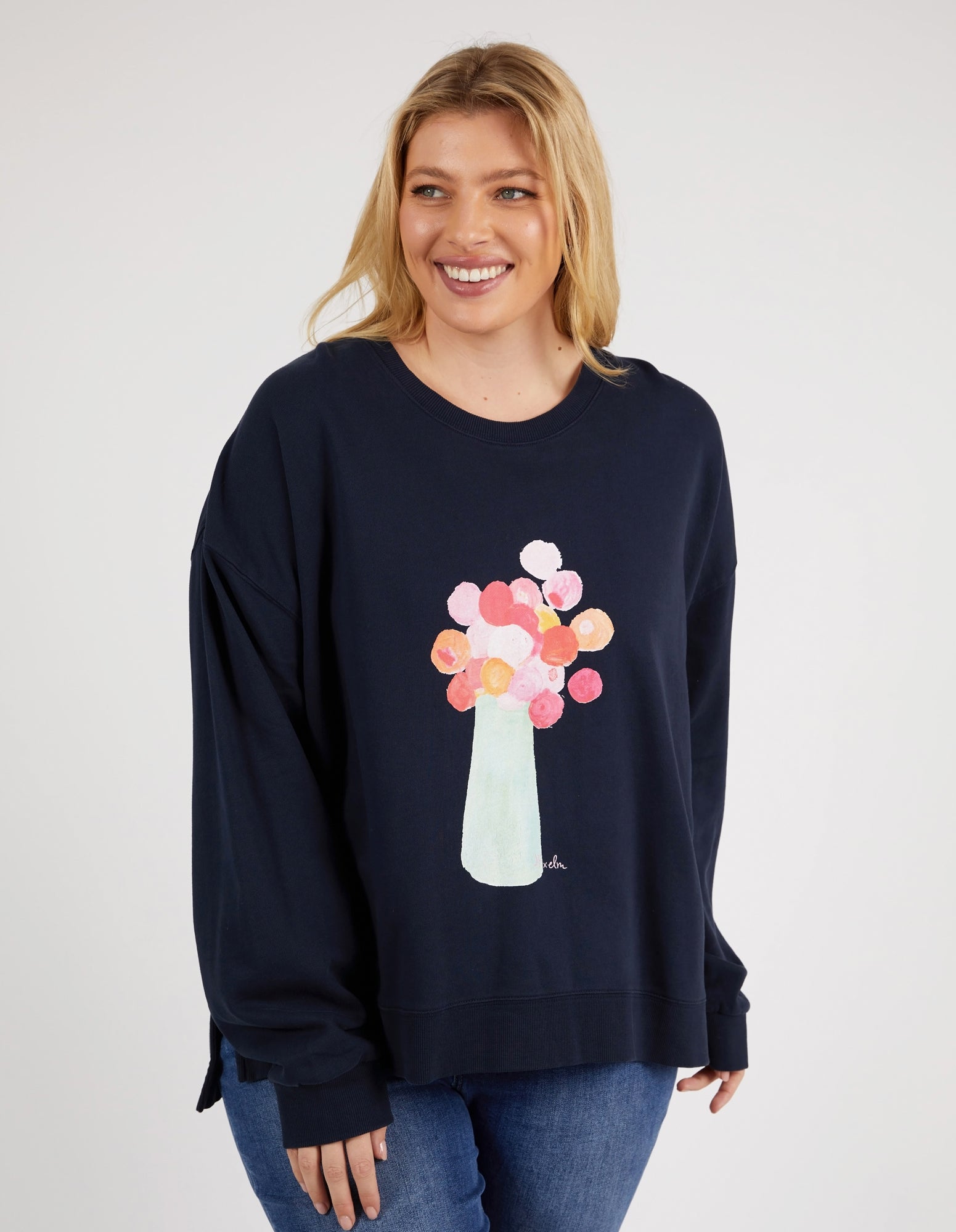 Janey Floral Crew Dark Sapphire