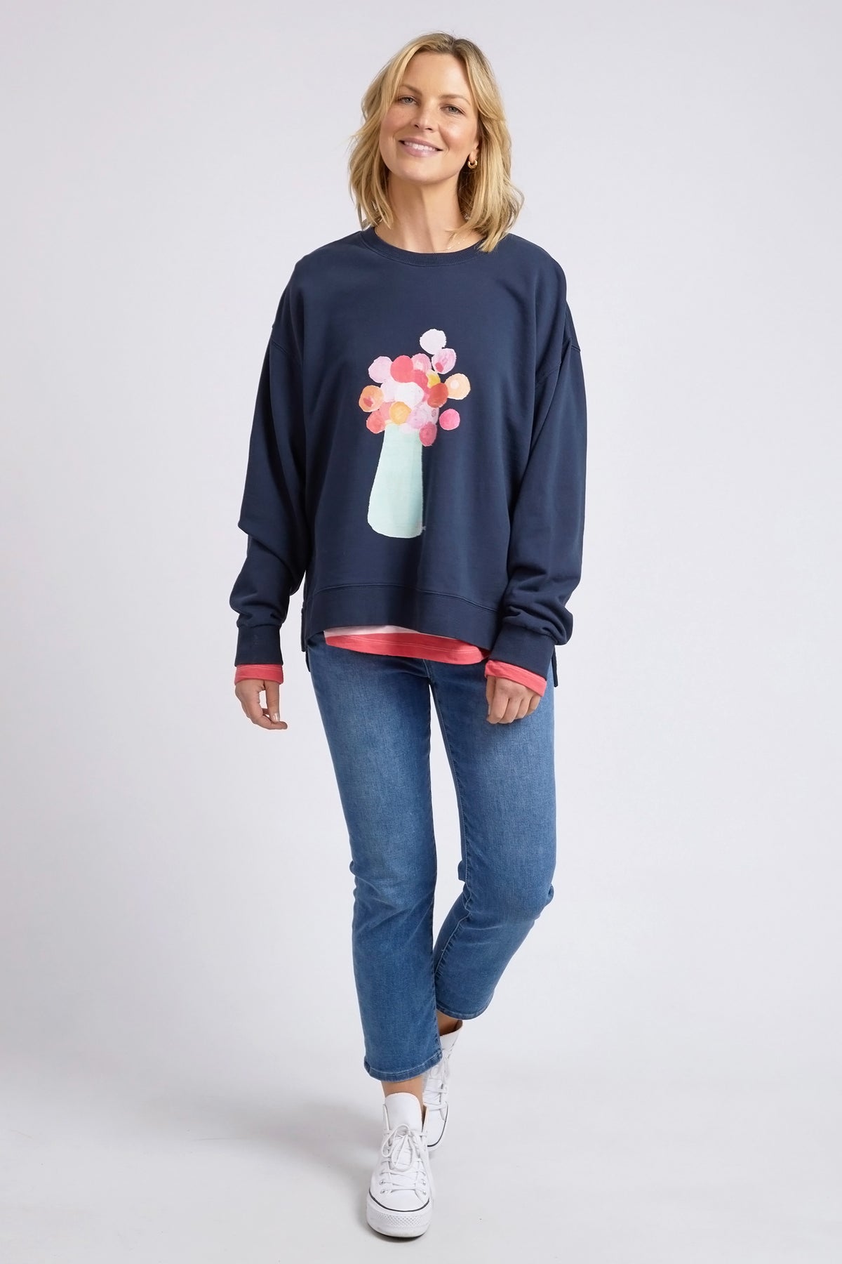 Janey Floral Crew Dark Sapphire