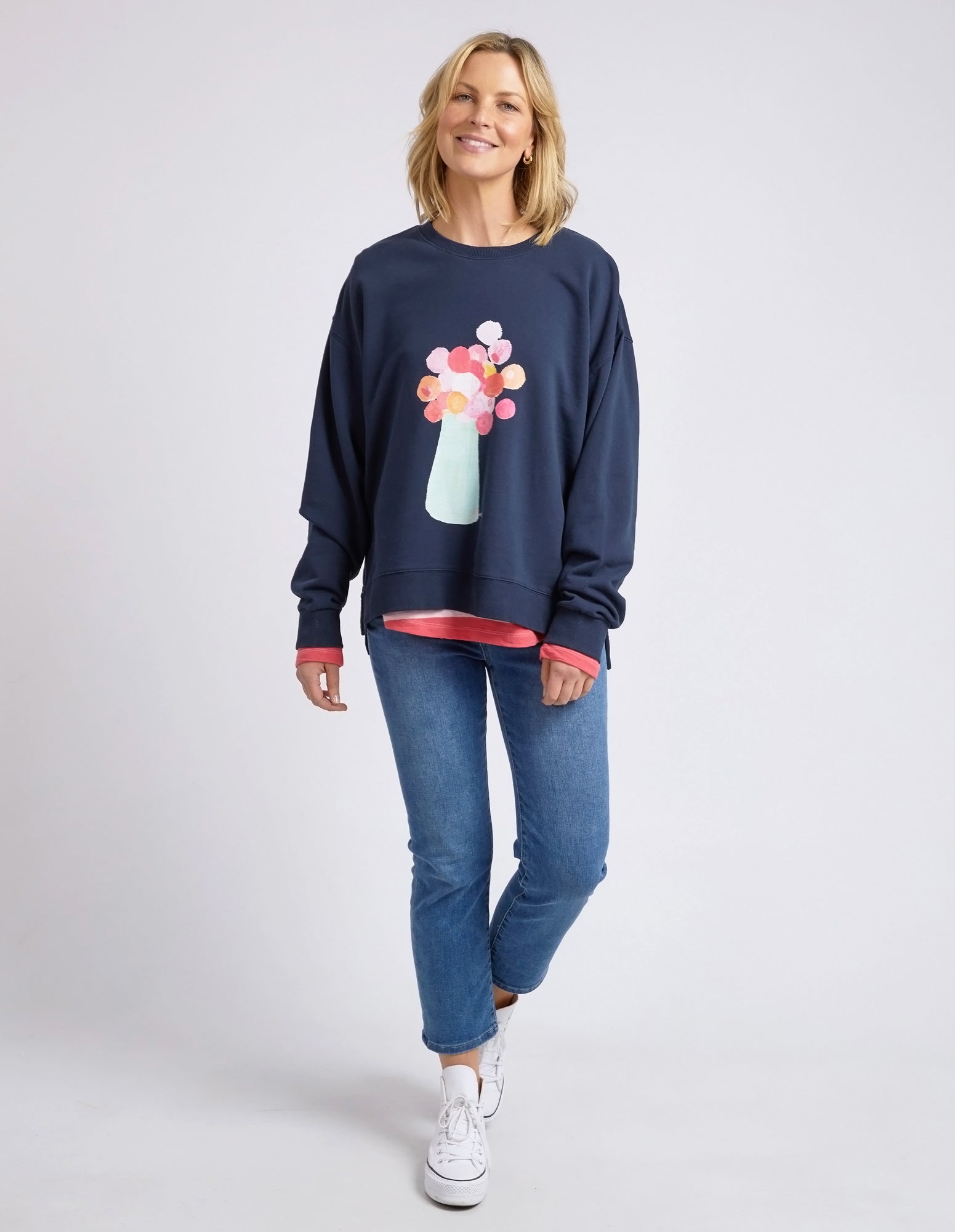 Janey Floral Crew Dark Sapphire