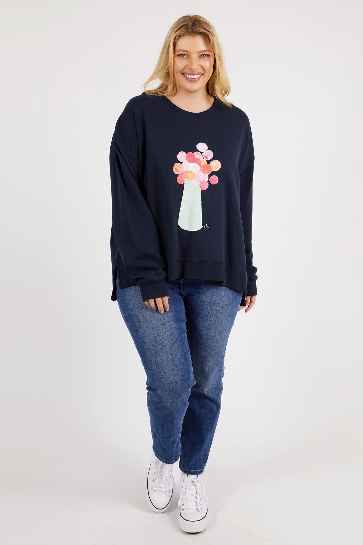 Janey Floral Crew Dark Sapphire