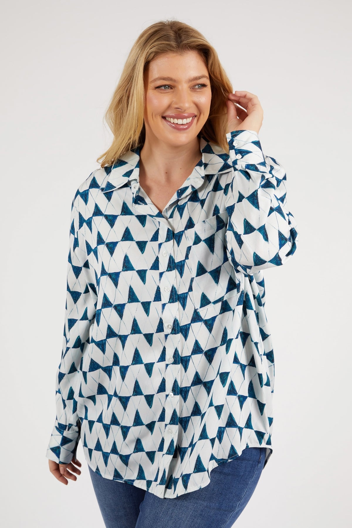 Janey Geo Shirt Navy Geo Print