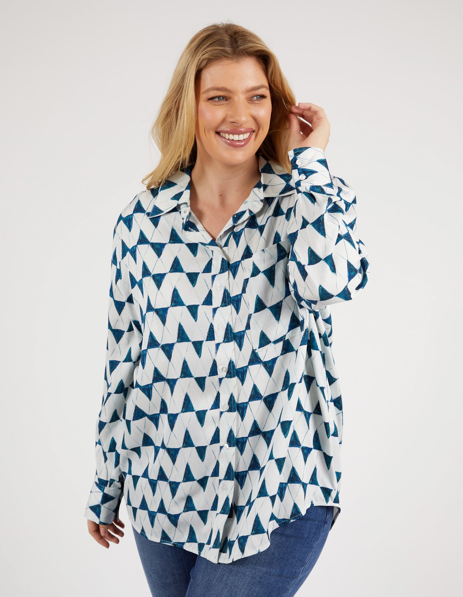 Janey Geo Shirt Navy Geo Print