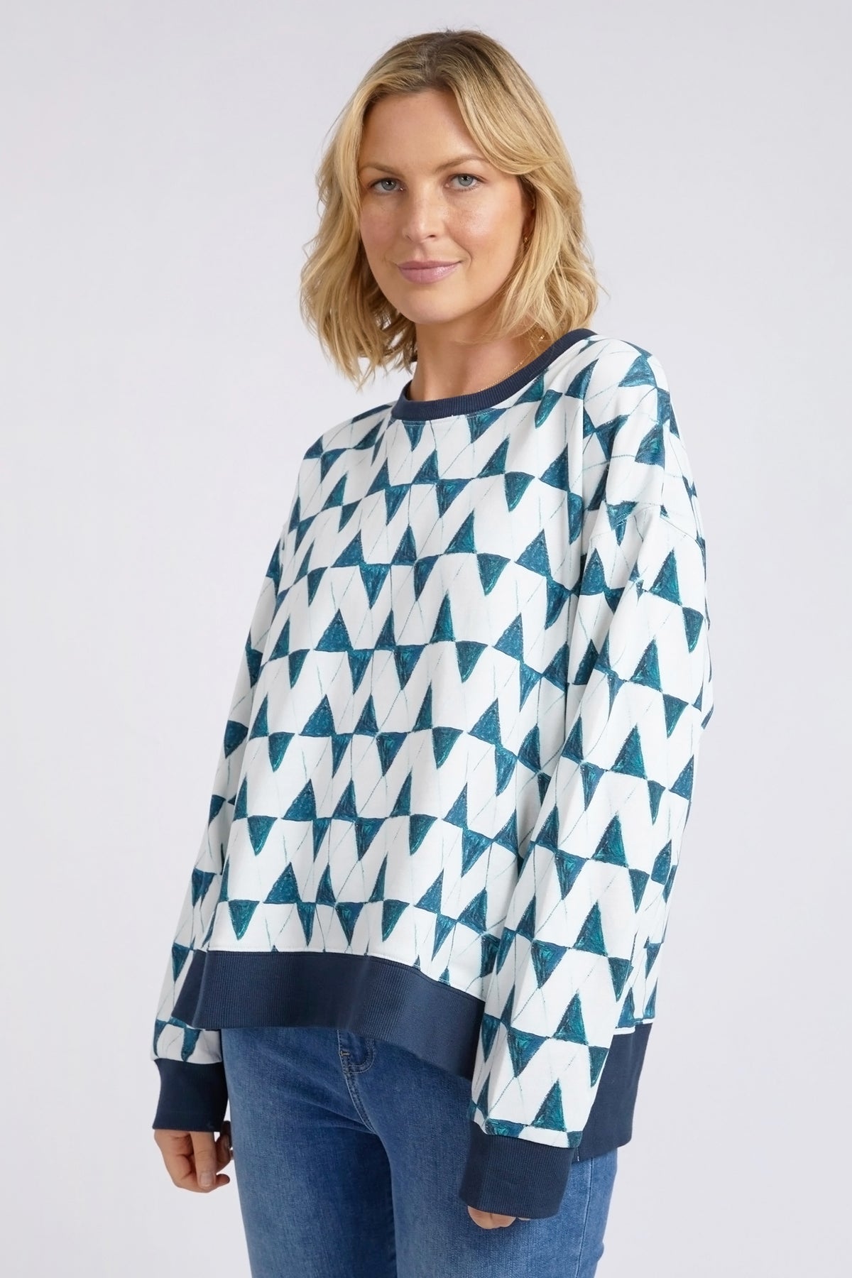 Janey Geo Crew Navy Geo Print