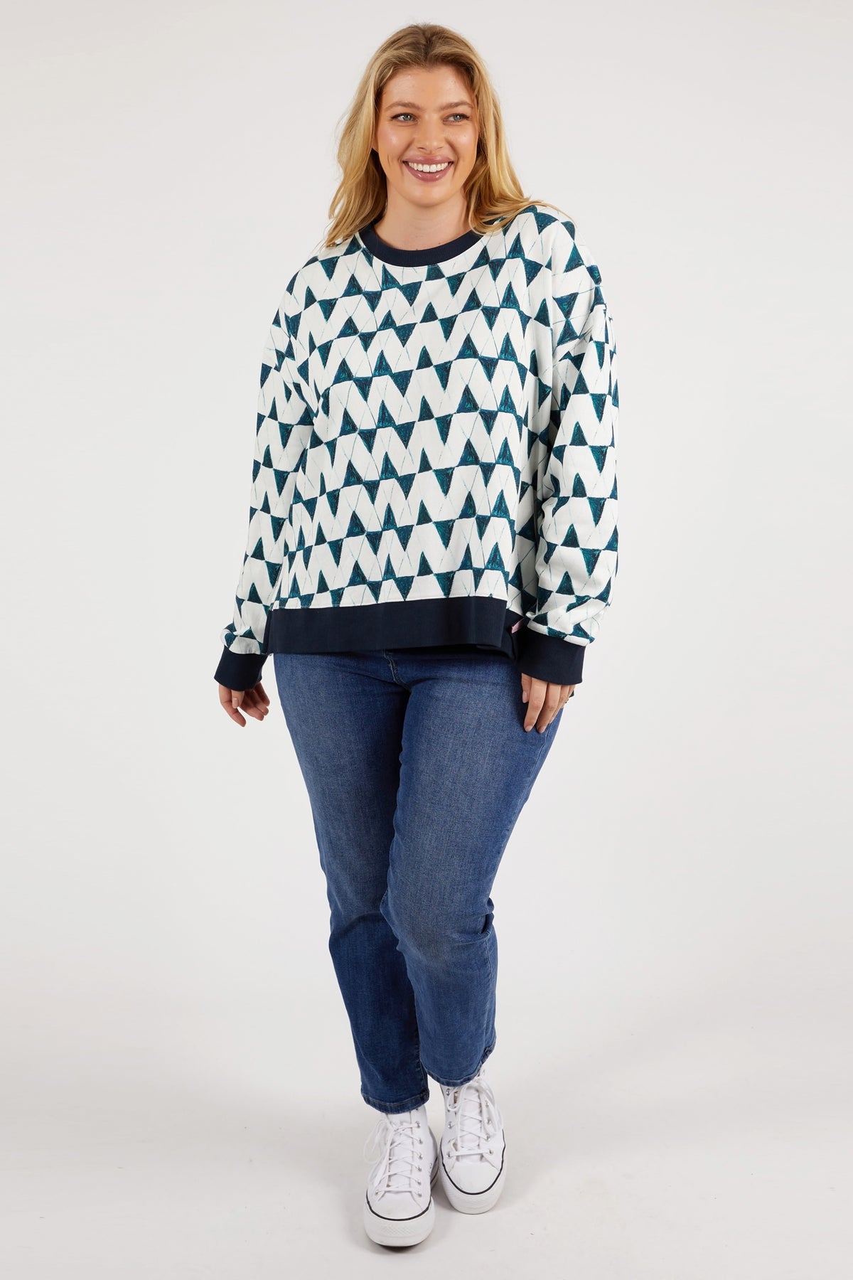 Janey Geo Crew Navy Geo Print