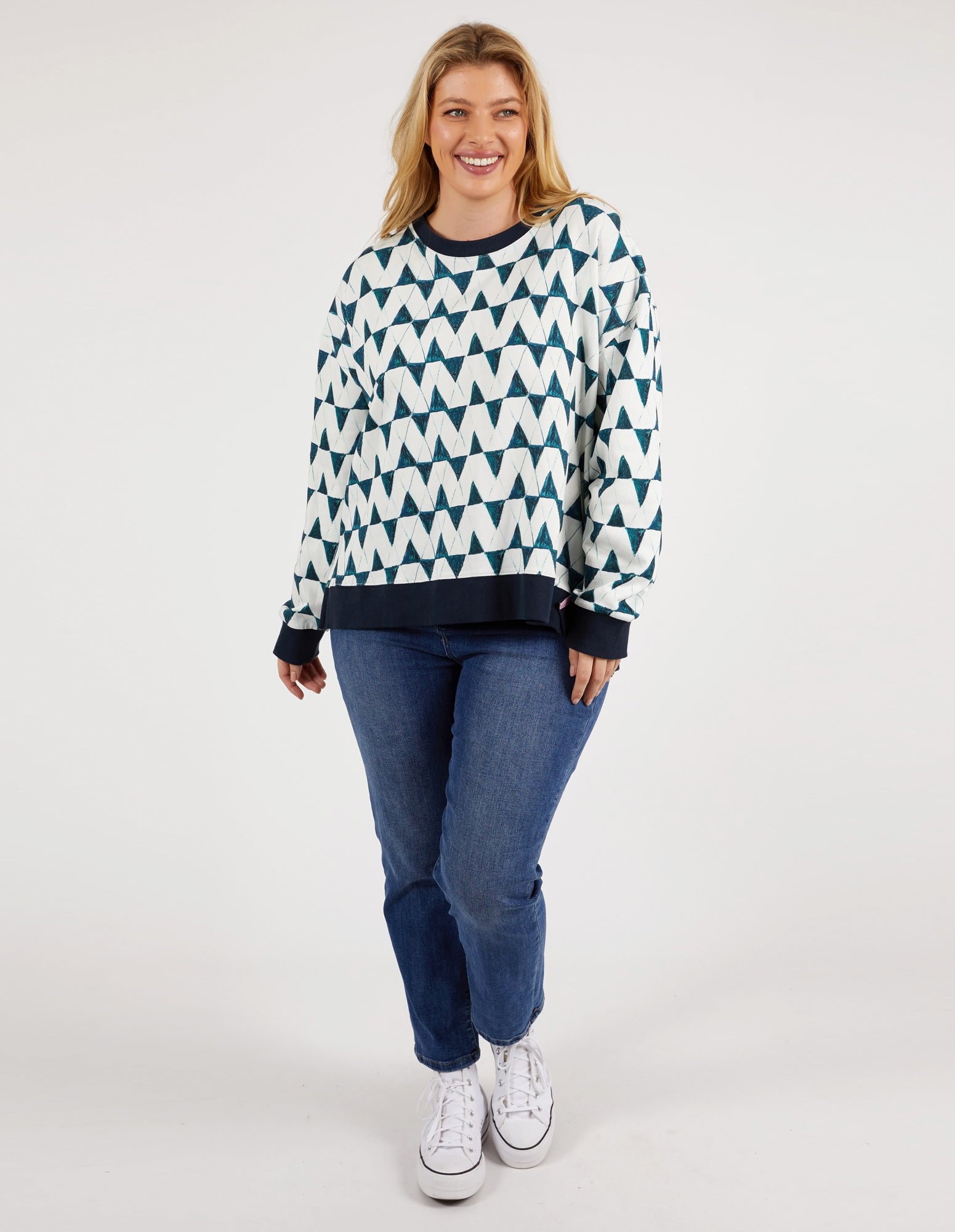 Janey Geo Crew Navy Geo Print