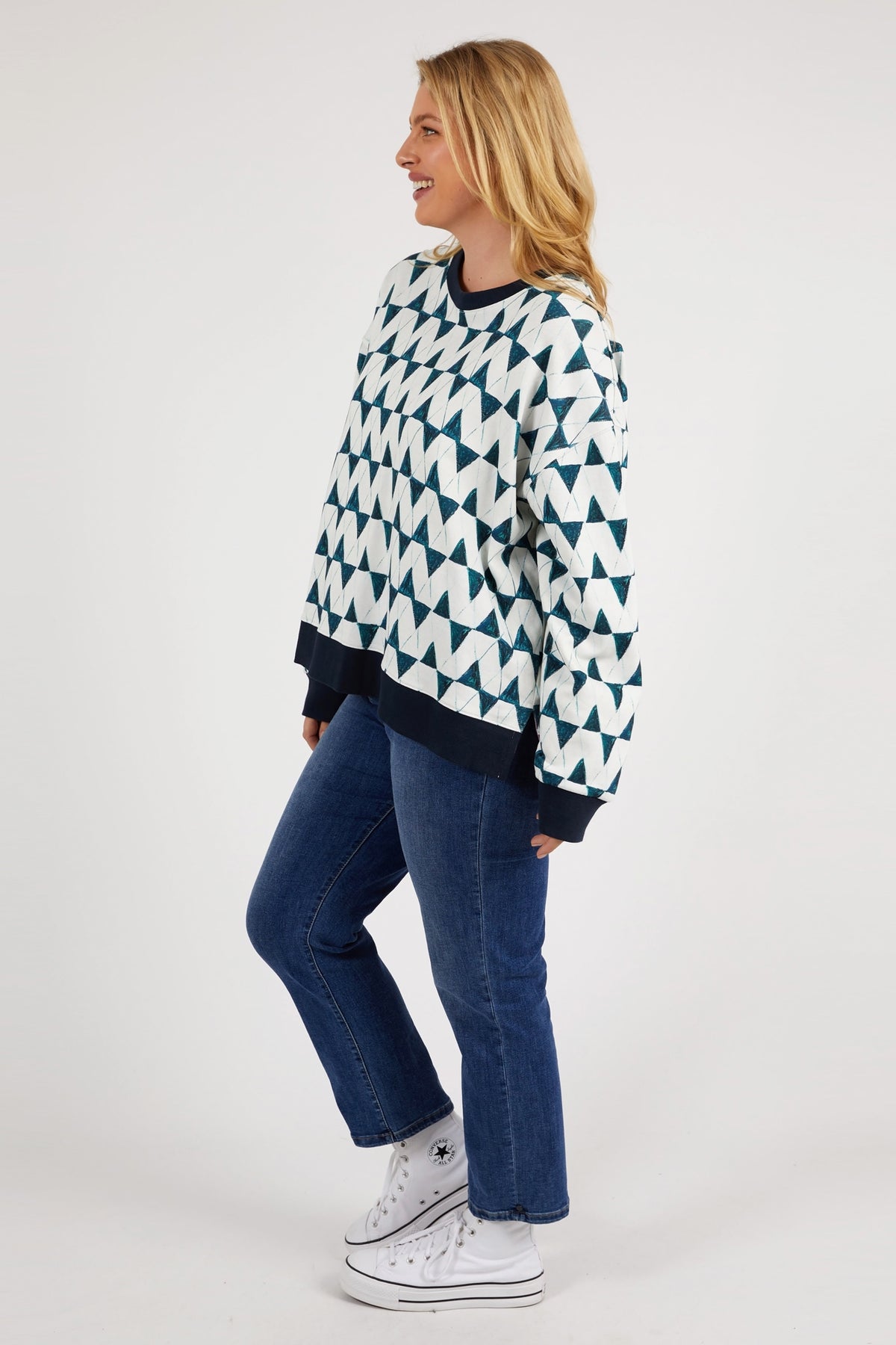 Janey Geo Crew Navy Geo Print