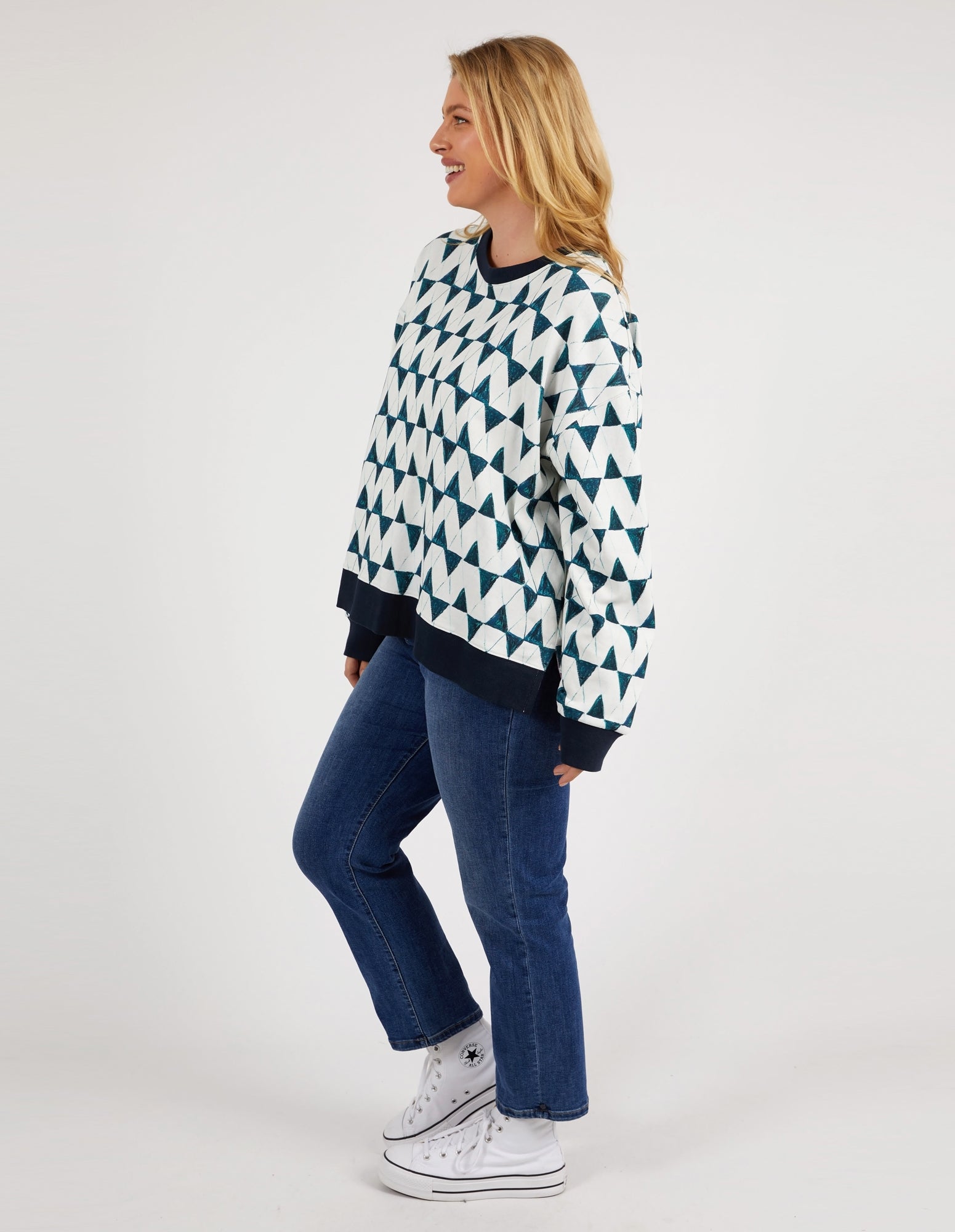 Janey Geo Crew Navy Geo Print