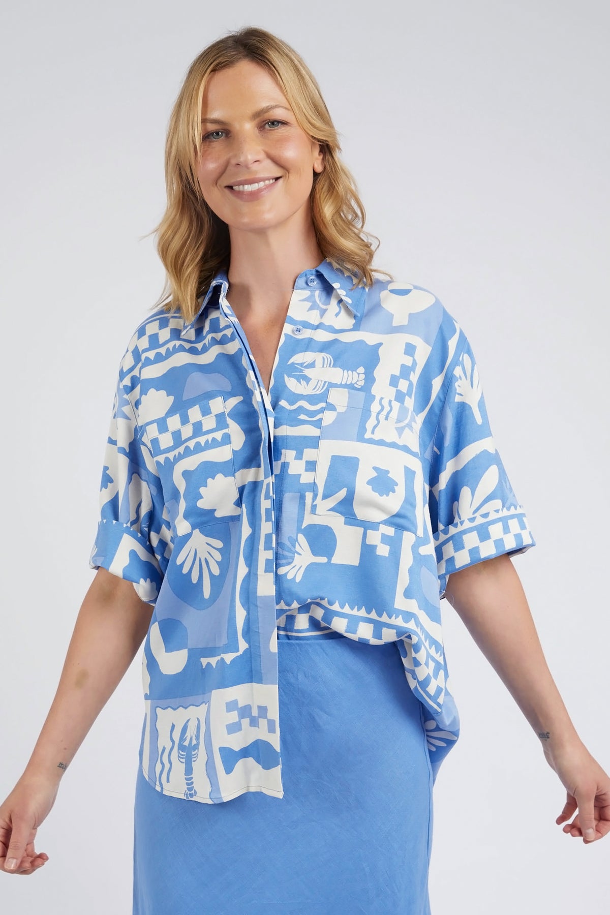 Holiday Sun Shirt Cerulean Holiday Print