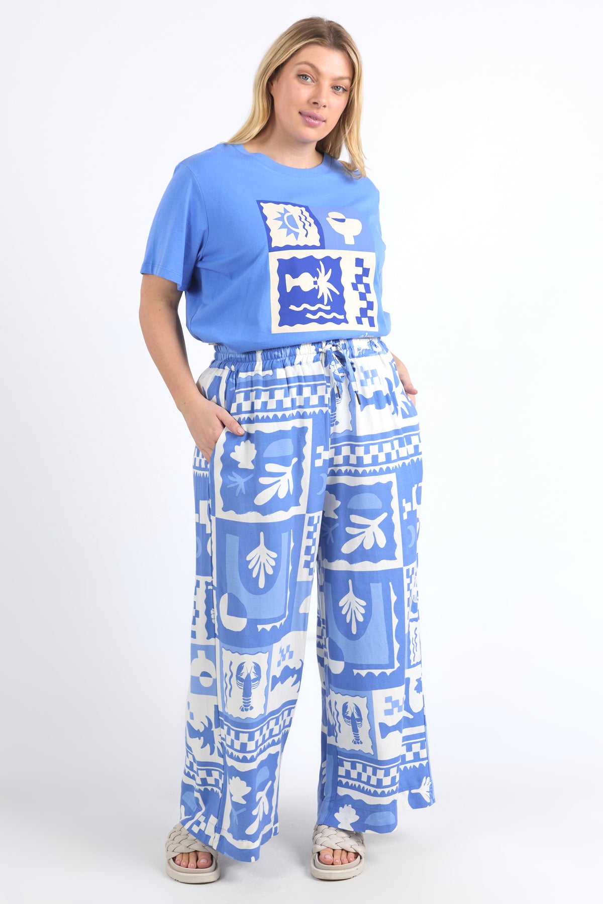 Holiday Sun Pant Cerulean Holiday Print