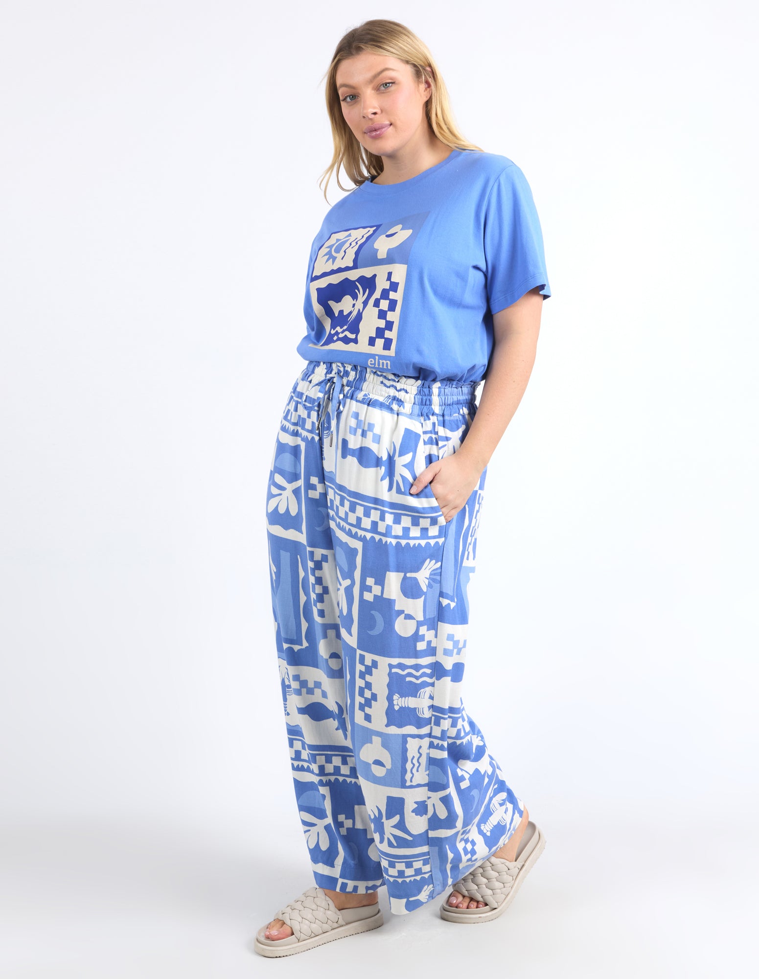 Holiday Sun Pant Cerulean Holiday Print